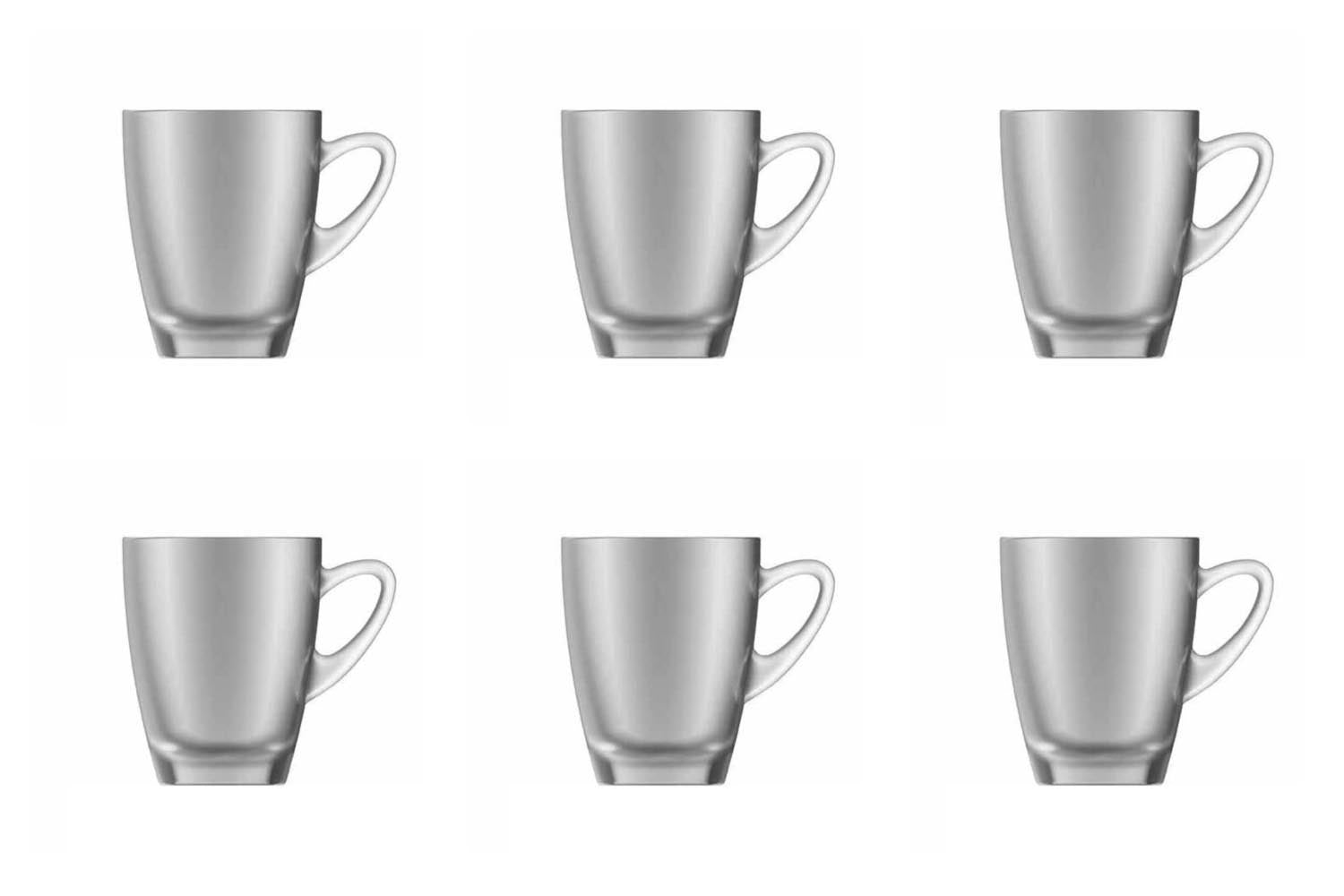Stilvolles 6er Set breiter Kenia Glas Henkelbecher, satiniert, 31 cl, perfekt für Kaffee oder Tee, vereint Ästhetik und Praktikabilität.