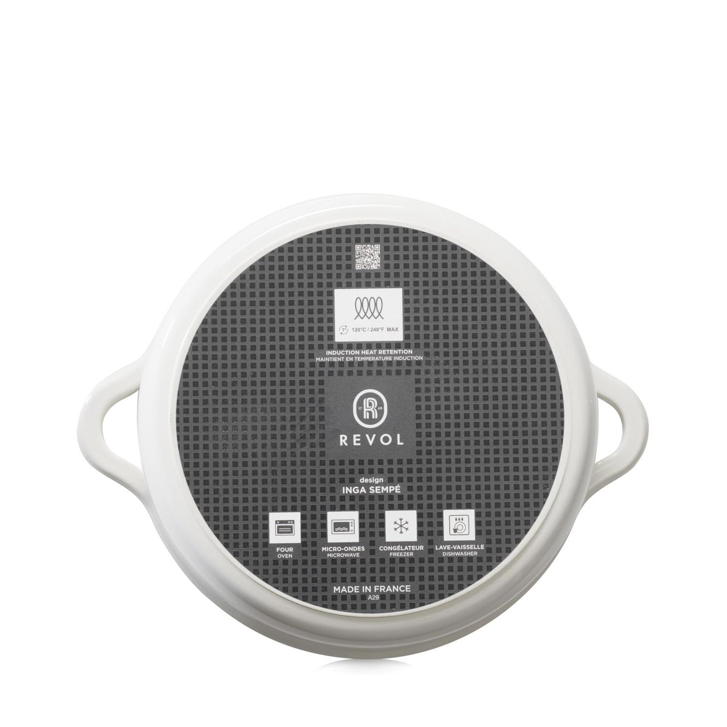 Stilvolle Induktionskasserolle D26cm in Alabasterweiß von Revol, perfekt für modernes Kochen ohne Deckel.