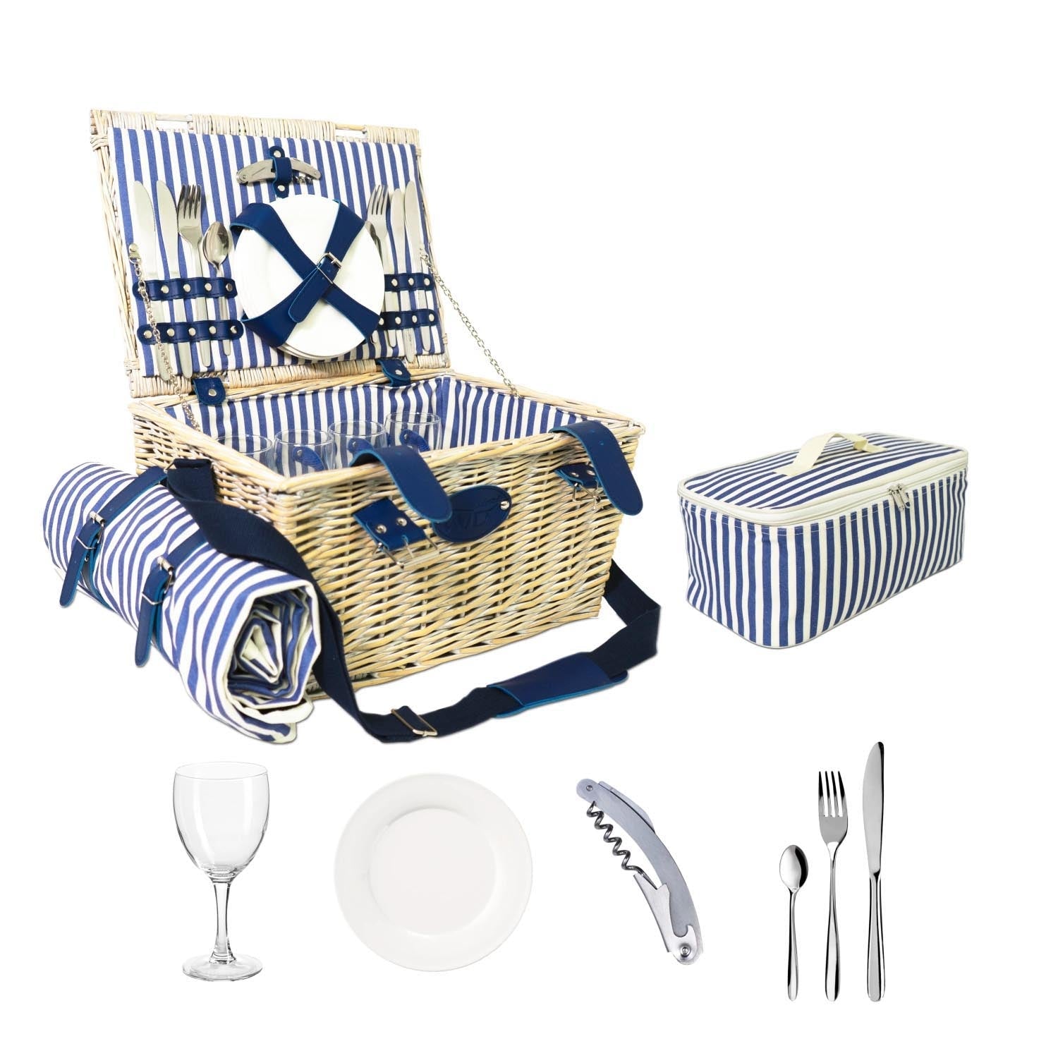 Picknickkorb 4 Personen, Gläser, Teller, Besteck, Korkenzieh in Braun präsentiert im Onlineshop von KAQTU Design AG. Küchenhelfer ist von Easy Life