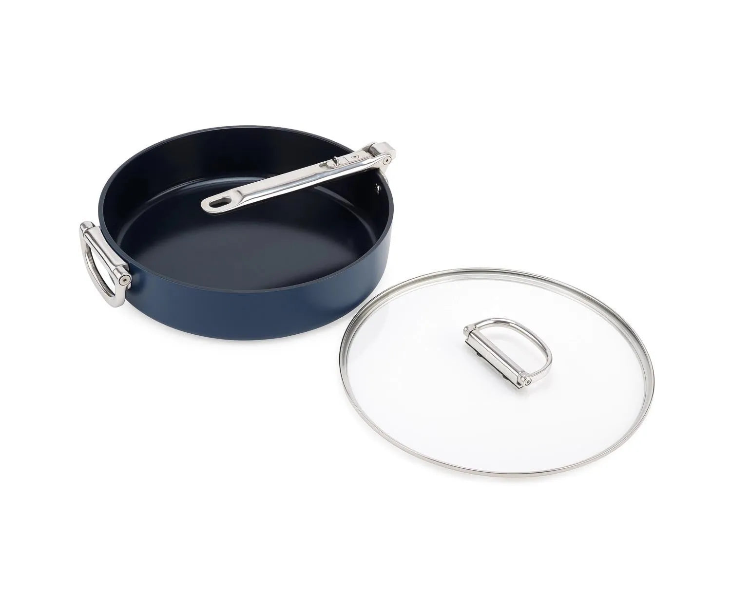 Space Stielkasserolle D28cm Griff klappbar mit Deckel in Silber präsentiert im Onlineshop von KAQTU Design AG. Pfanne/Topf ist von Joseph Joseph