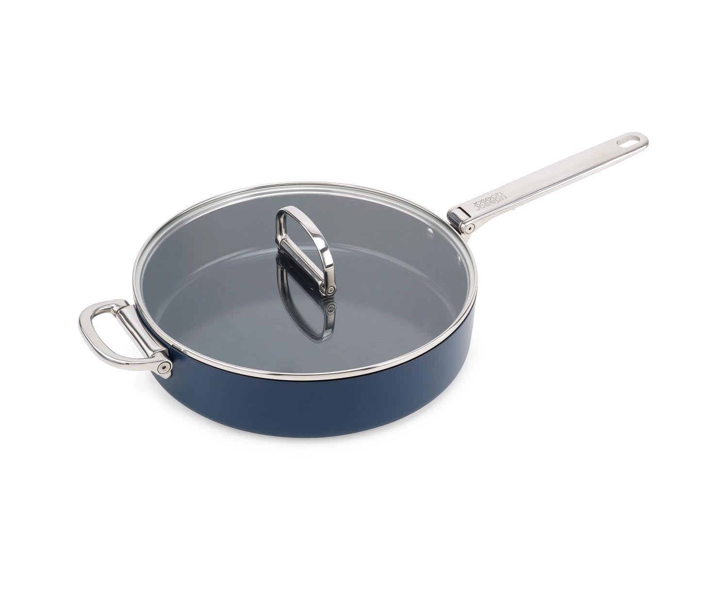 Stielkasserolle 28 cm mit klappbarem Griff und Deckel, platzsparendes Design, perfekt für moderne Küchen und vielseitiges Kochen.