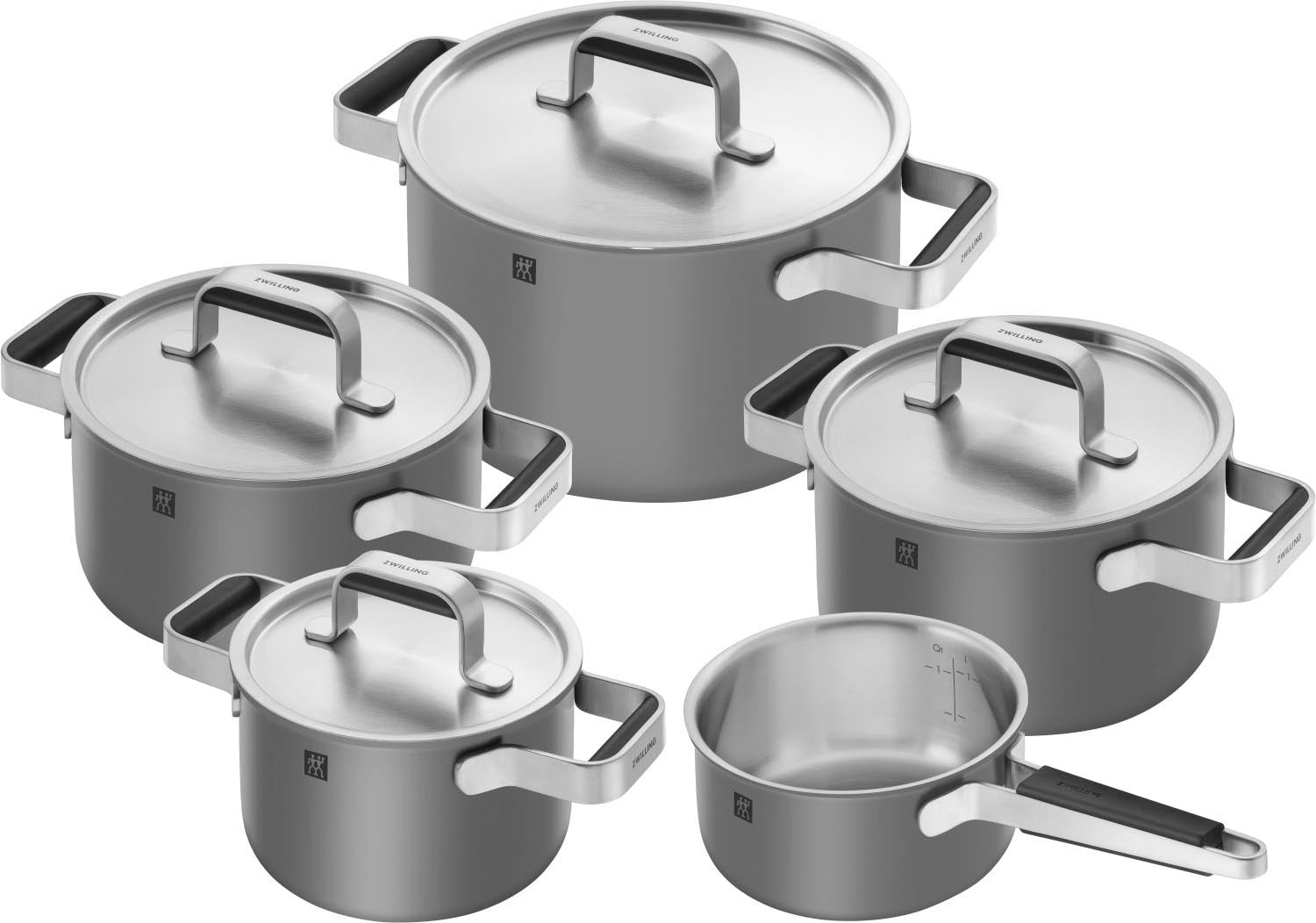 5tlg. Pure Kochgeschirrset Grau in Silber präsentiert im Onlineshop von KAQTU Design AG. Pfanne/Topf ist von Zwilling