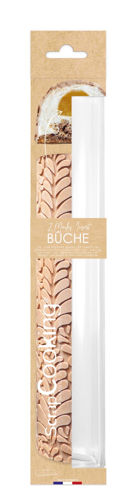 Zwei stilvolle Bûche Backformen von Scrap Cooking, ideal für die kreative Gestaltung von festlichen Kuchen und Desserts.