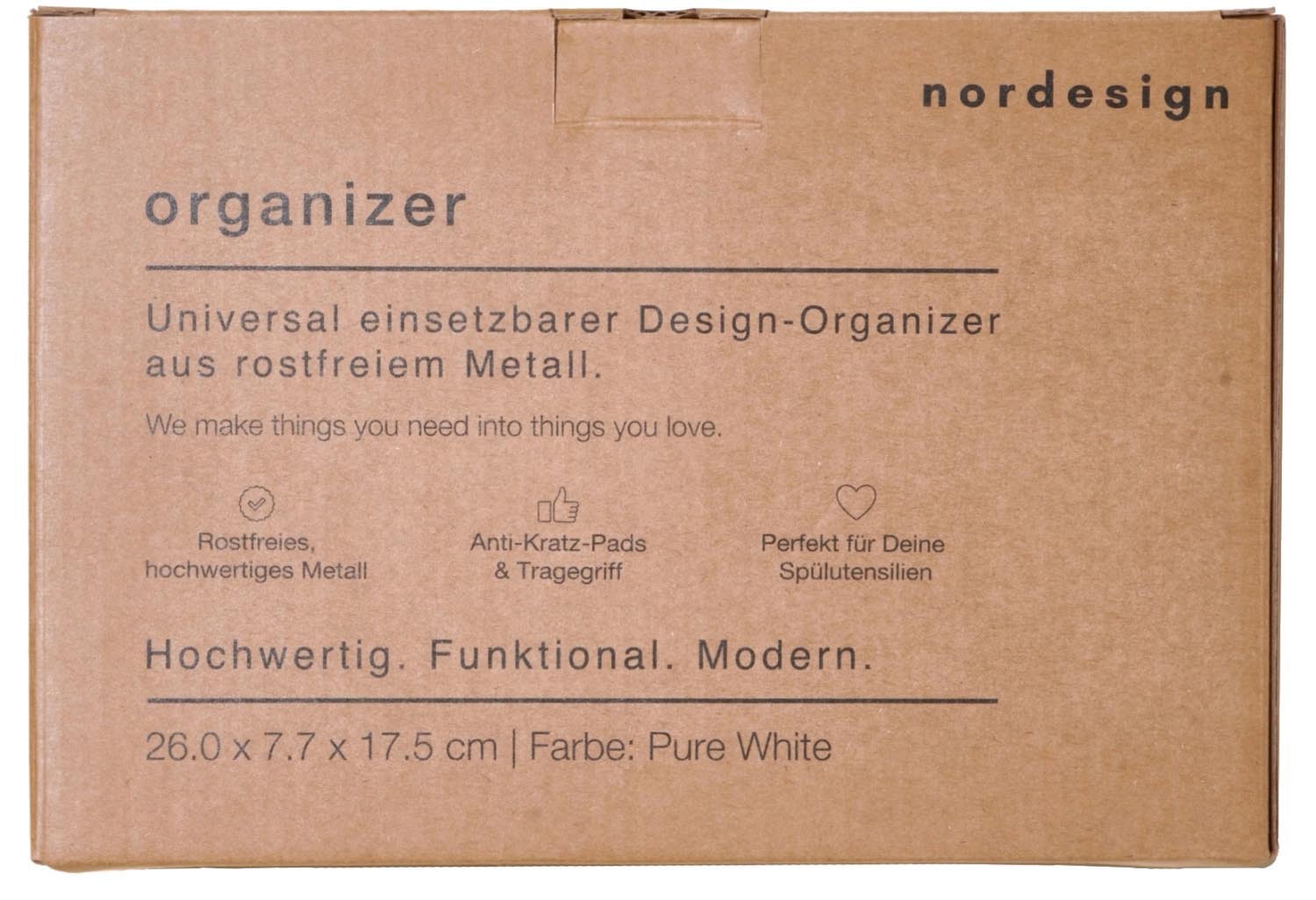 Moderner Spülbecken Organizer in Weiß von Nordesign, perfekt für eine stilvolle und ordentliche Küchengestaltung.