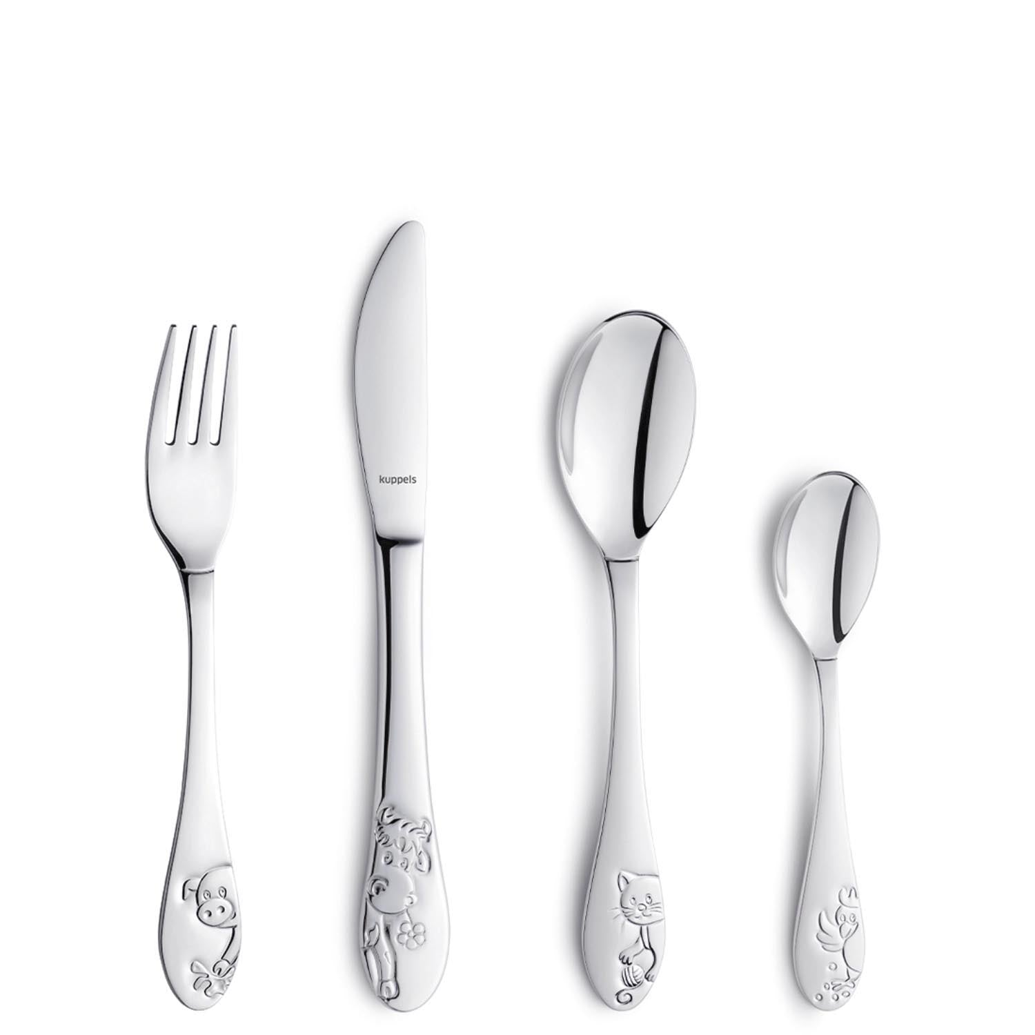 4tlg. Kuppels Kinderbesteck Bauernhoffreunde in Silber präsentiert im Onlineshop von KAQTU Design AG. Besteck ist von Amefa