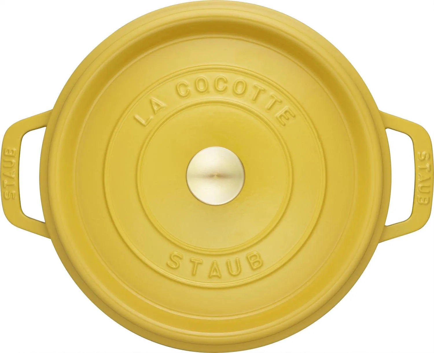 Runde Cocotte aus Gusseisen, 24 cm, 3.7 l, in leuchtendem Citron-Gelb, ideal für Schmorgerichte und stilvolles Servieren.