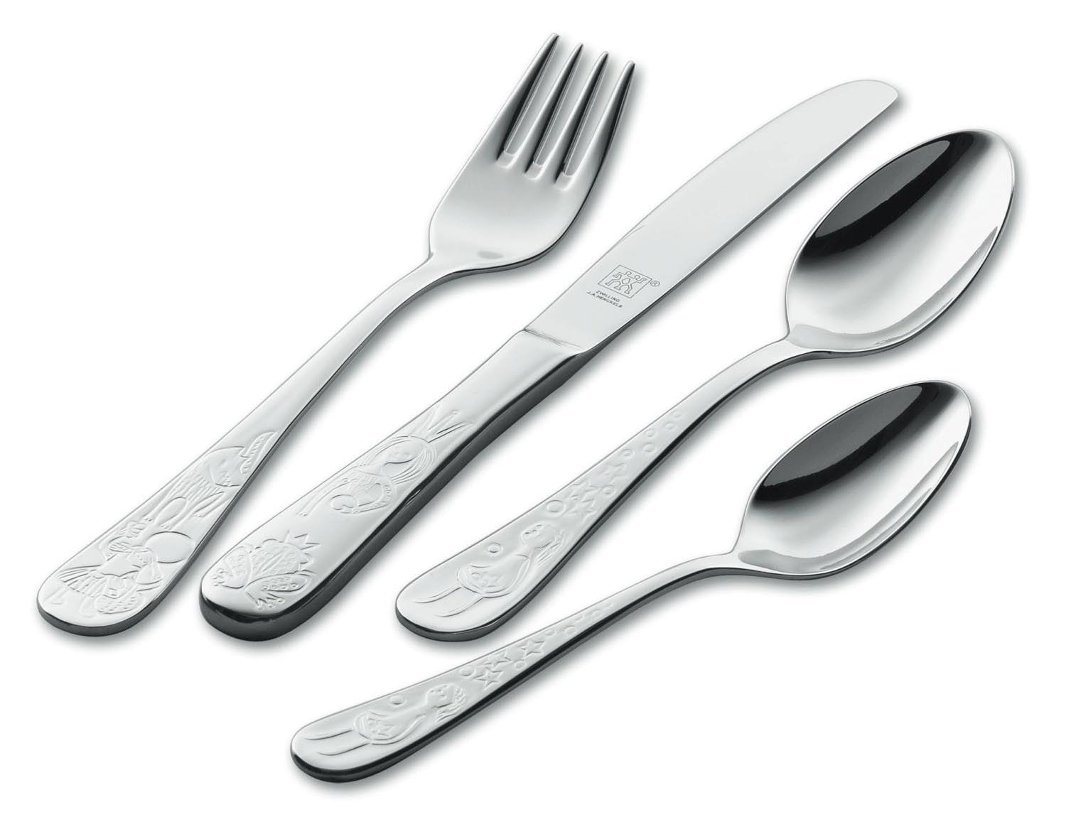 4tlg. Kinderbesteck Grimms Märchen in Silber präsentiert im Onlineshop von KAQTU Design AG. Besteck ist von Zwilling