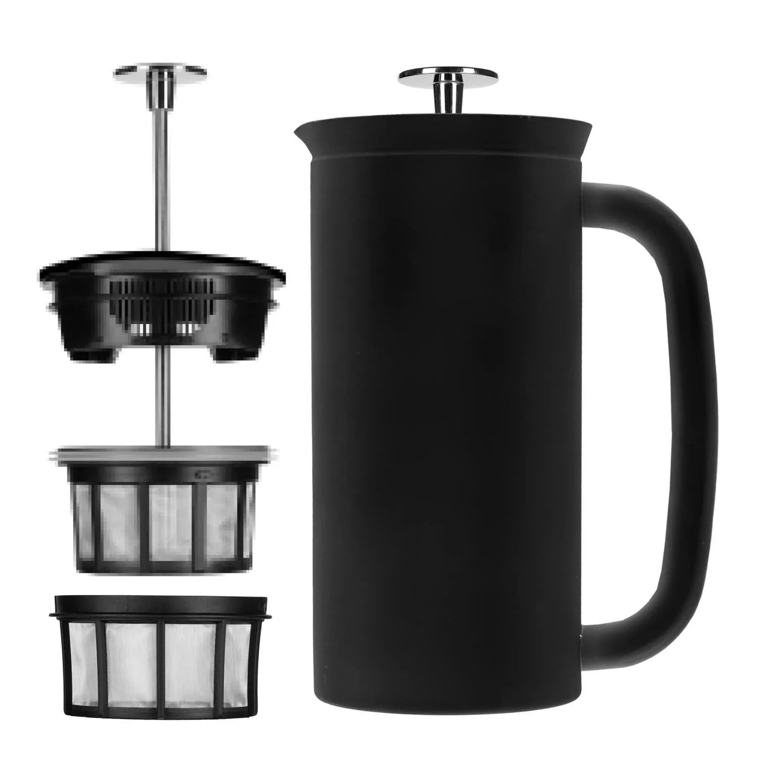 Elegante schwarze Espro P7 French Press aus Edelstahl, 946ml, für aromatischen Kaffee mit doppeltem Filtersystem.