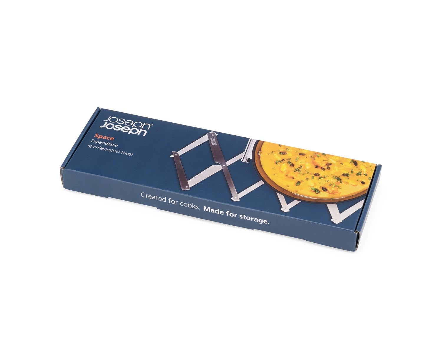 Eleganter und kompakter Topfuntersetzer aus Edelstahl von Joseph Joseph, robust, platzsparend und perfekt für moderne Küchen.