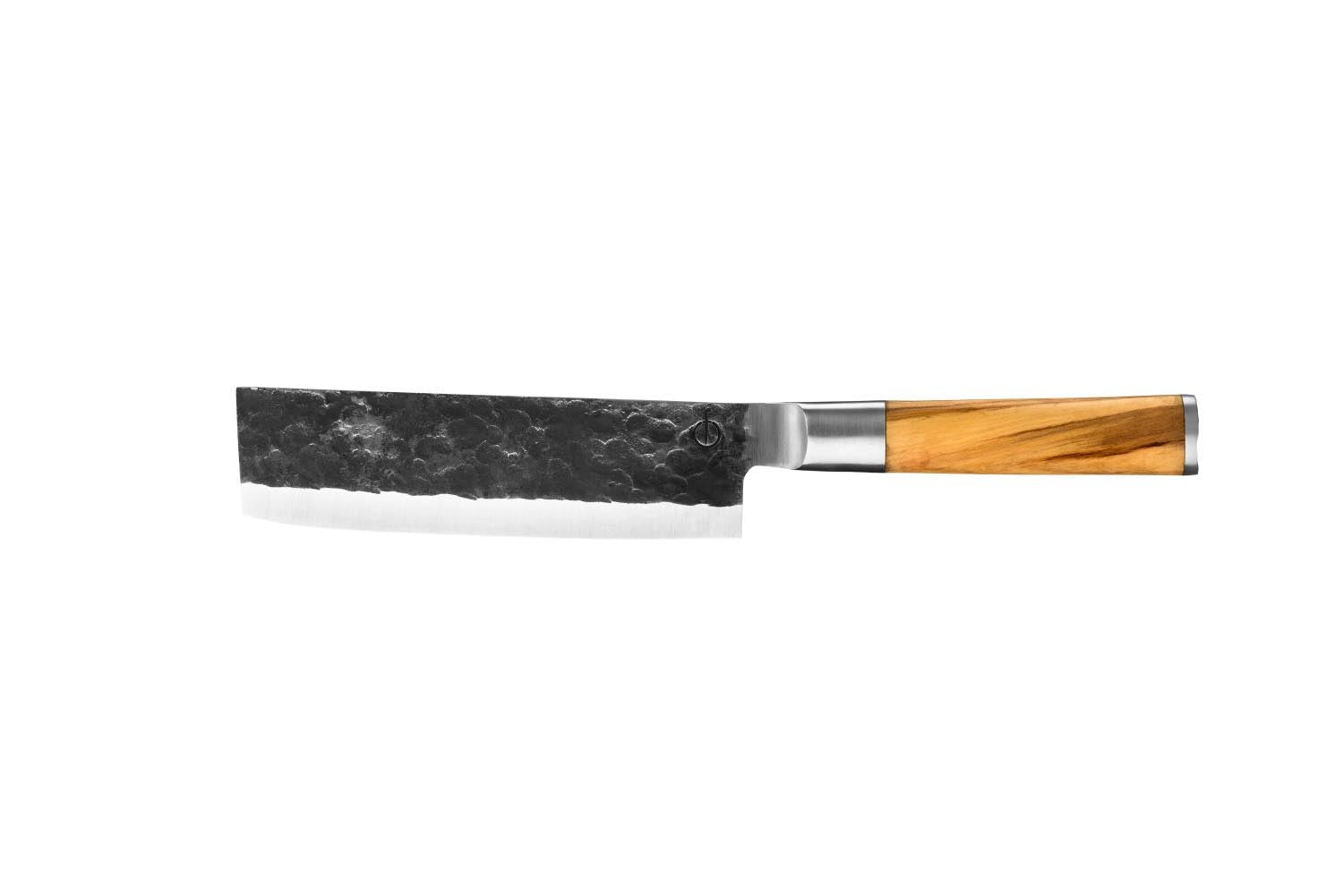 Elegantes 3-teiliges Messerset von Forged mit Griffen aus Olivenholz, ideal für präzises Schneiden und anspruchsvolle Küchenarbeiten.
