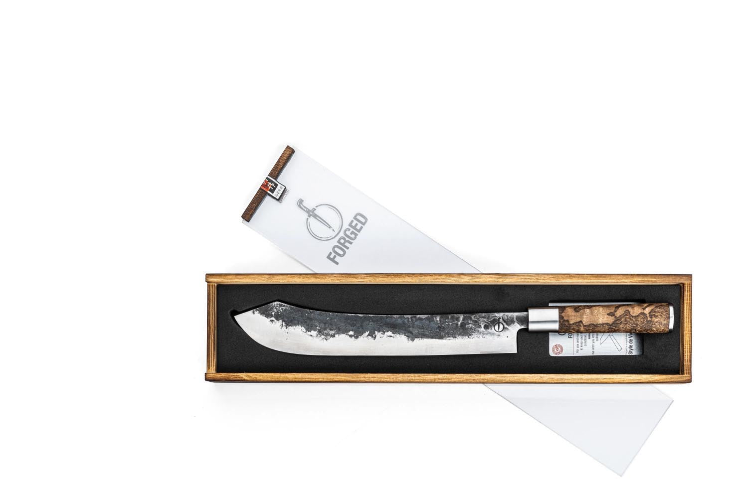 Das 25cm VG10 Metzgermesser von Forged überzeugt durch scharfe Klinge und robusten VG10-Stahl für präzises Schneiden.