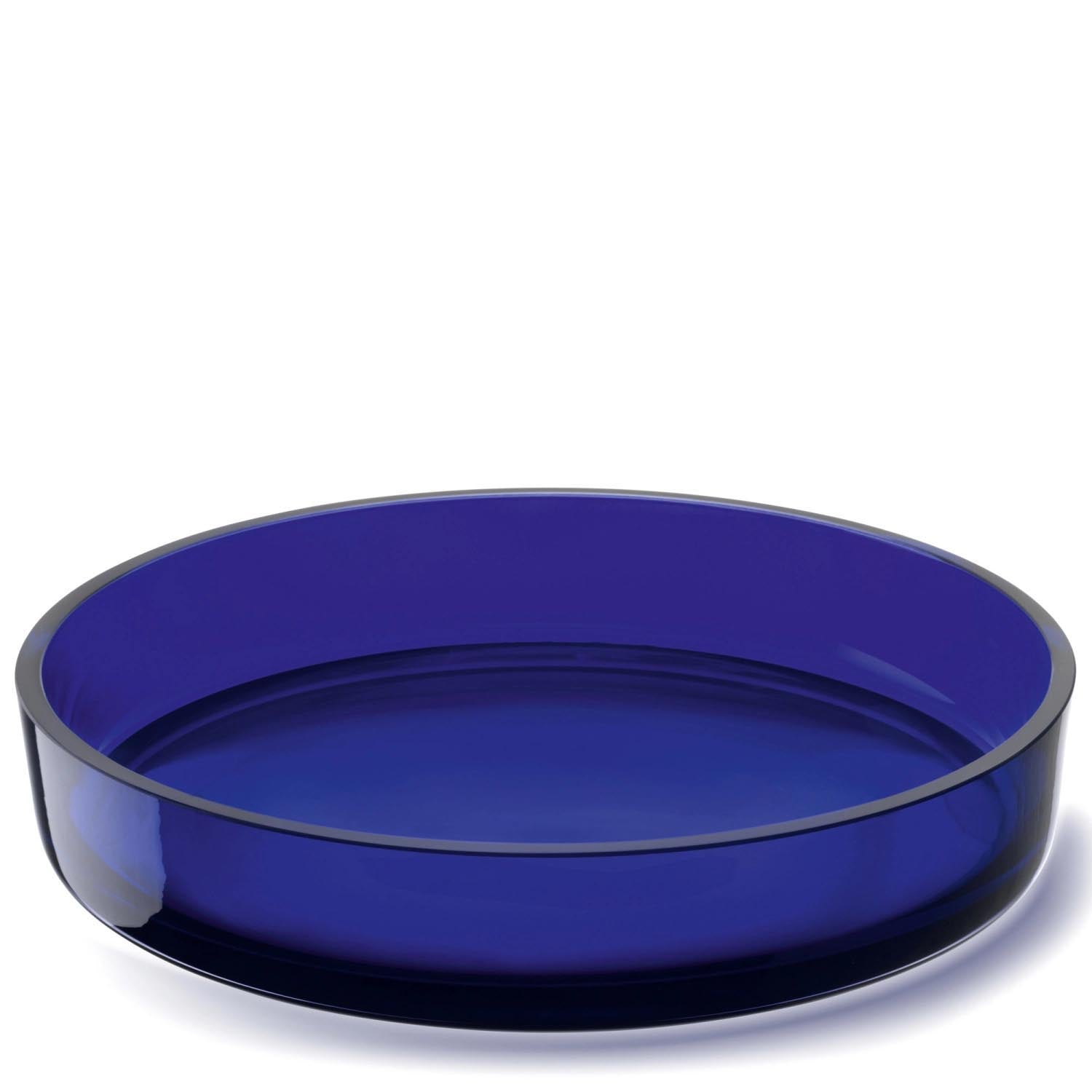 Elegante Schale aus Glas in Kobaltblau, 35 cm Durchmesser, 6 cm Höhe, ideal für stilvolle Präsentationen und Dekorationen.