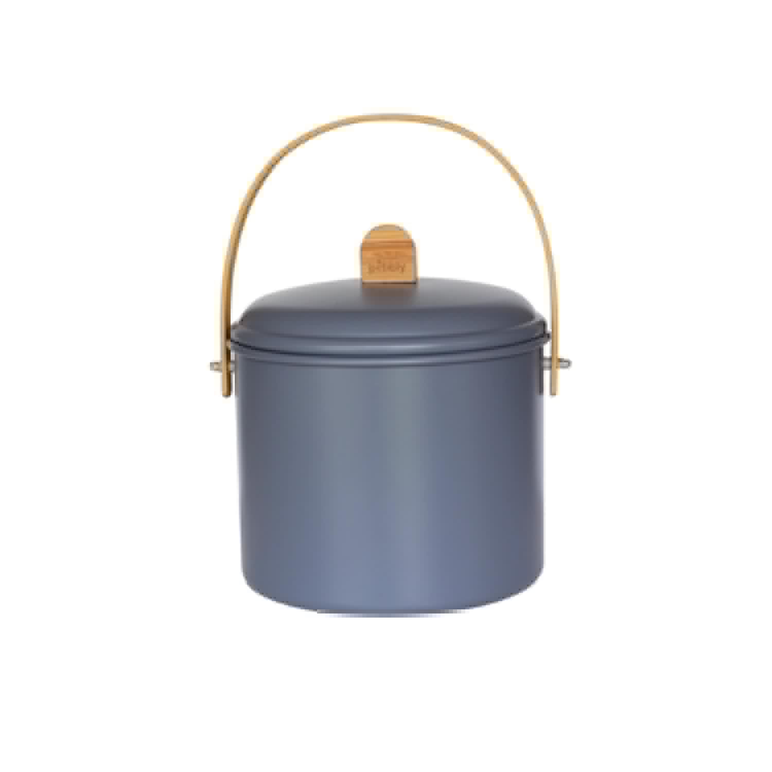 Kompostbehälter 3.5l Metall navy und Bambus mit Kohlefilter in Blau präsentiert im Onlineshop von KAQTU Design AG. Abfalleimer ist von Pebbly
