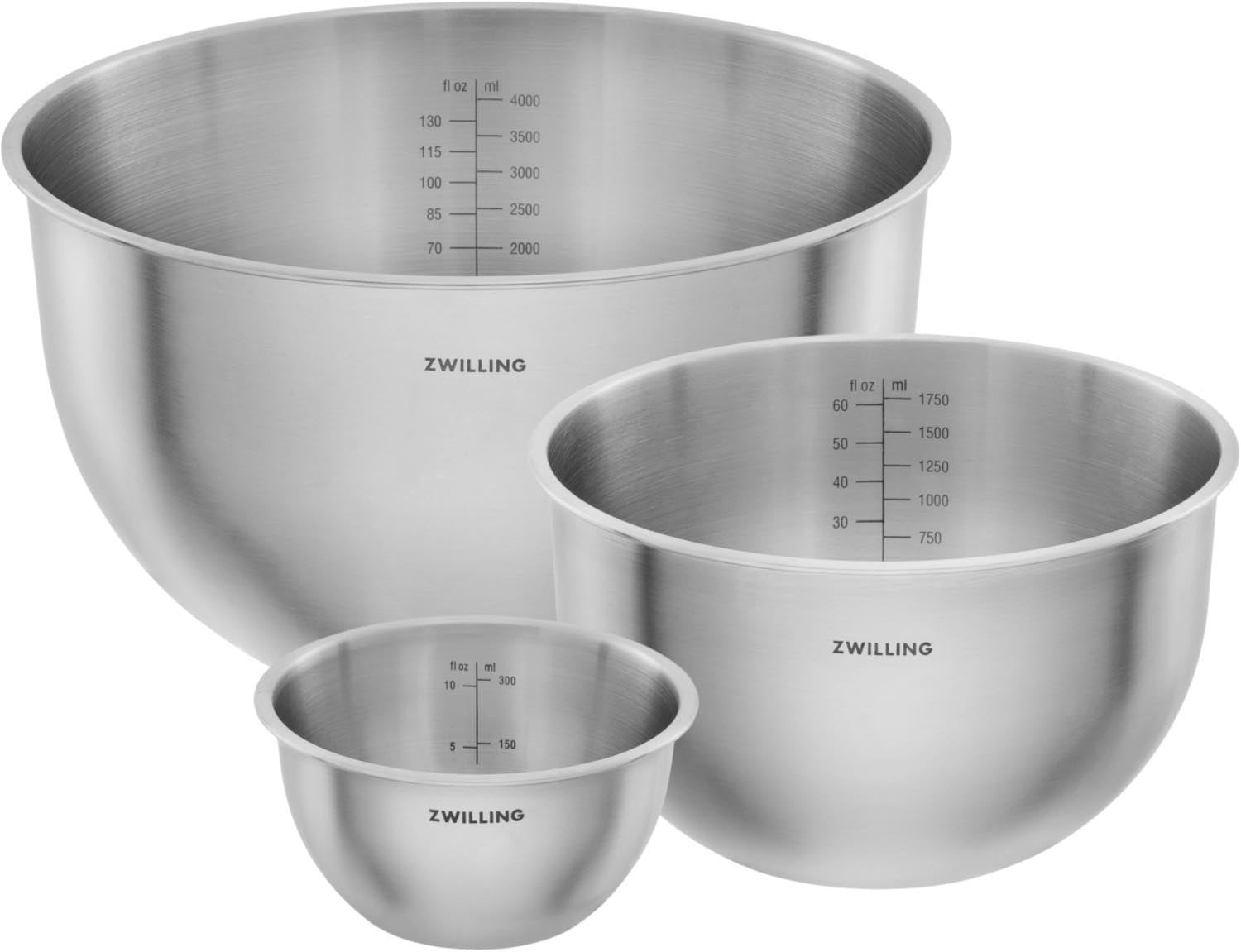 Elegantes 3-teiliges Edelstahl-Schüsselset von Zwilling, ideal für frische Aufbewahrung und stilvolles Servieren.