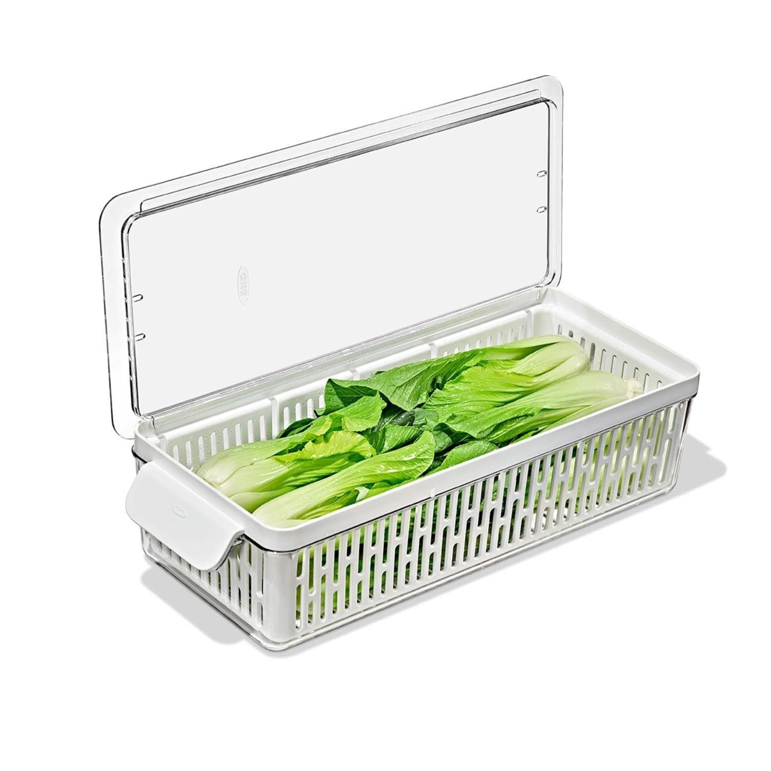 Die OXO Good Grips Frischhaltebox hält Obst und Gemüse länger frisch. Maße: 37,6x15,1x9,1 cm. Ideal für frische Lebensmittel.