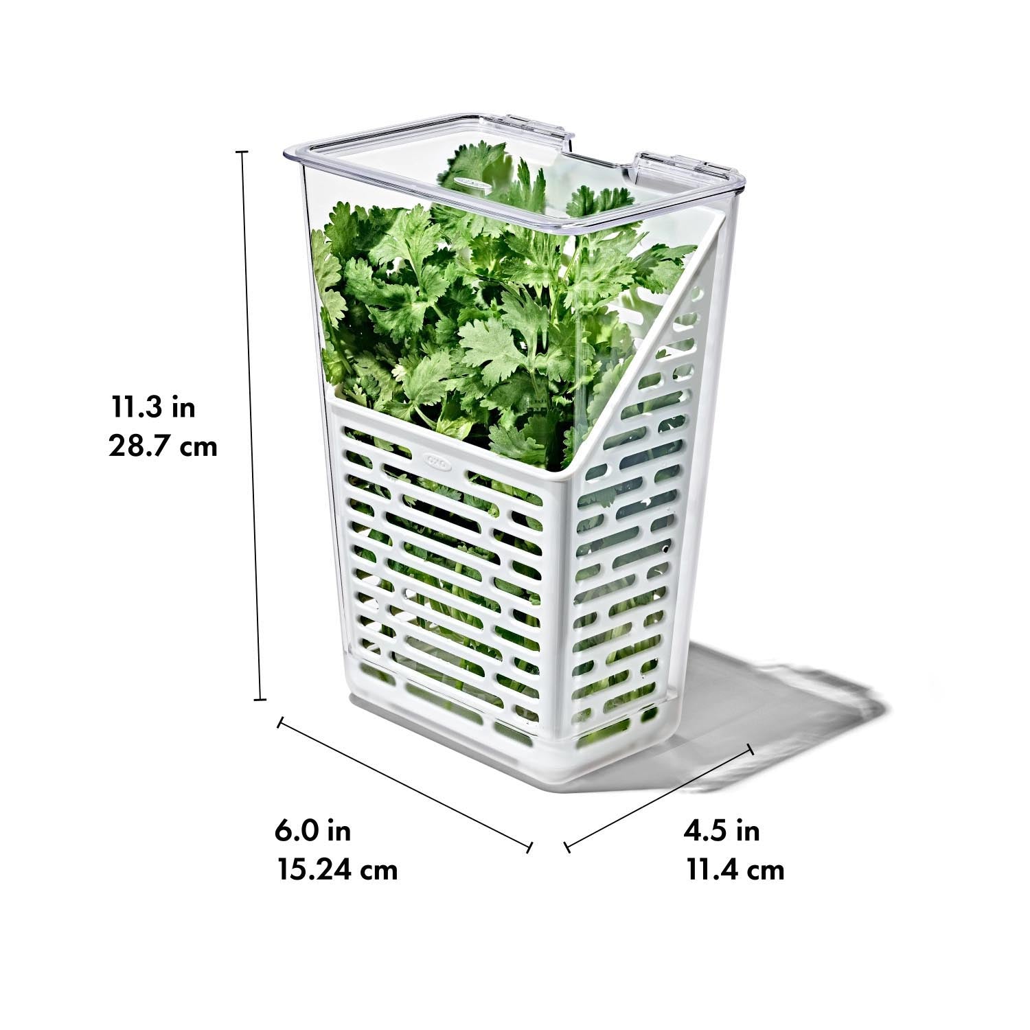 Die OXO Good Grips Frischhaltebox bewahrt Kräuter optimal auf und hält sie länger frisch. Maße: 15.24x11.4x28.7cm.