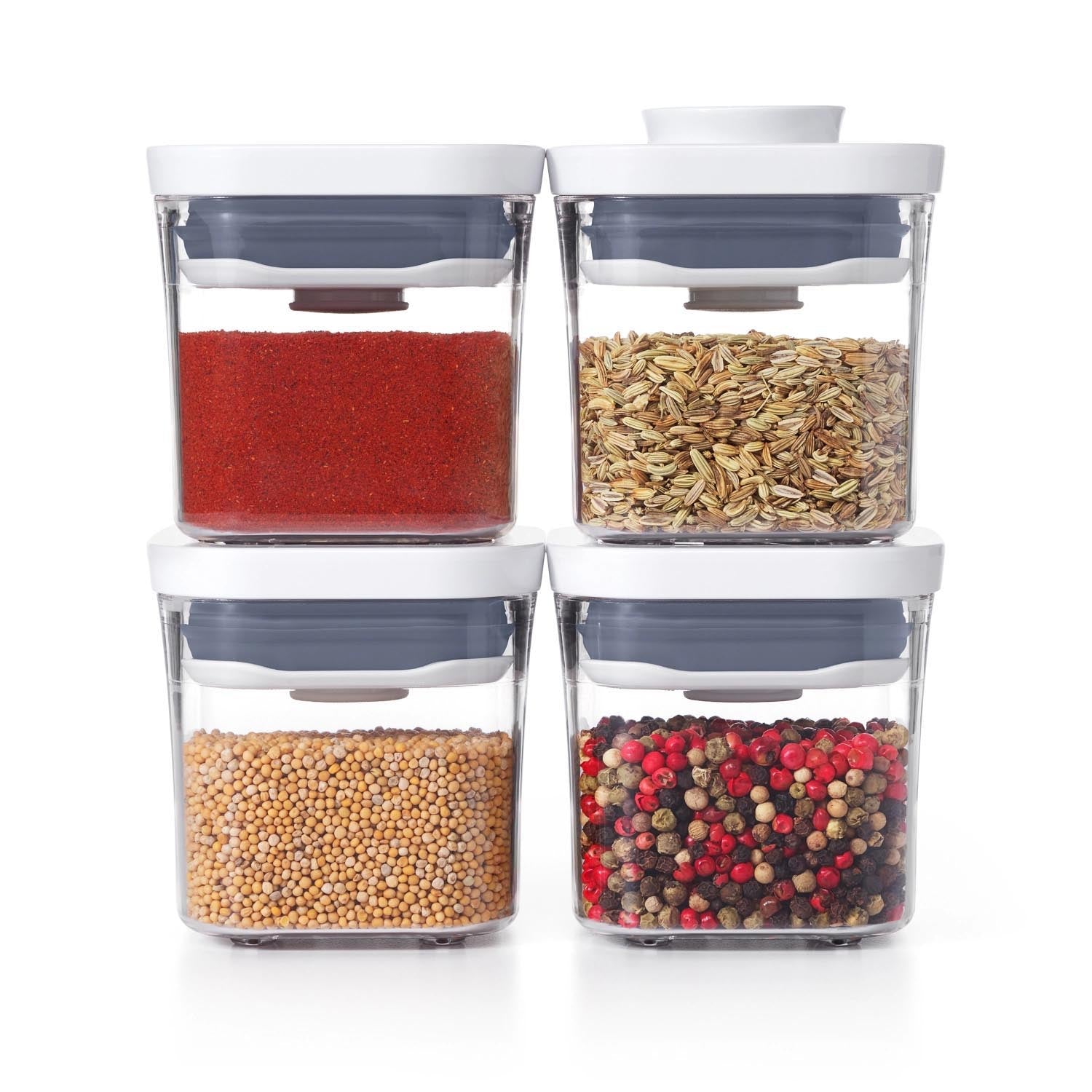 Praktisches 4er Set OXO Good Grips Pop Mini Aufbewahrungsboxen, 190ml, ideal für frische und sichere Lebensmittelaufbewahrung.