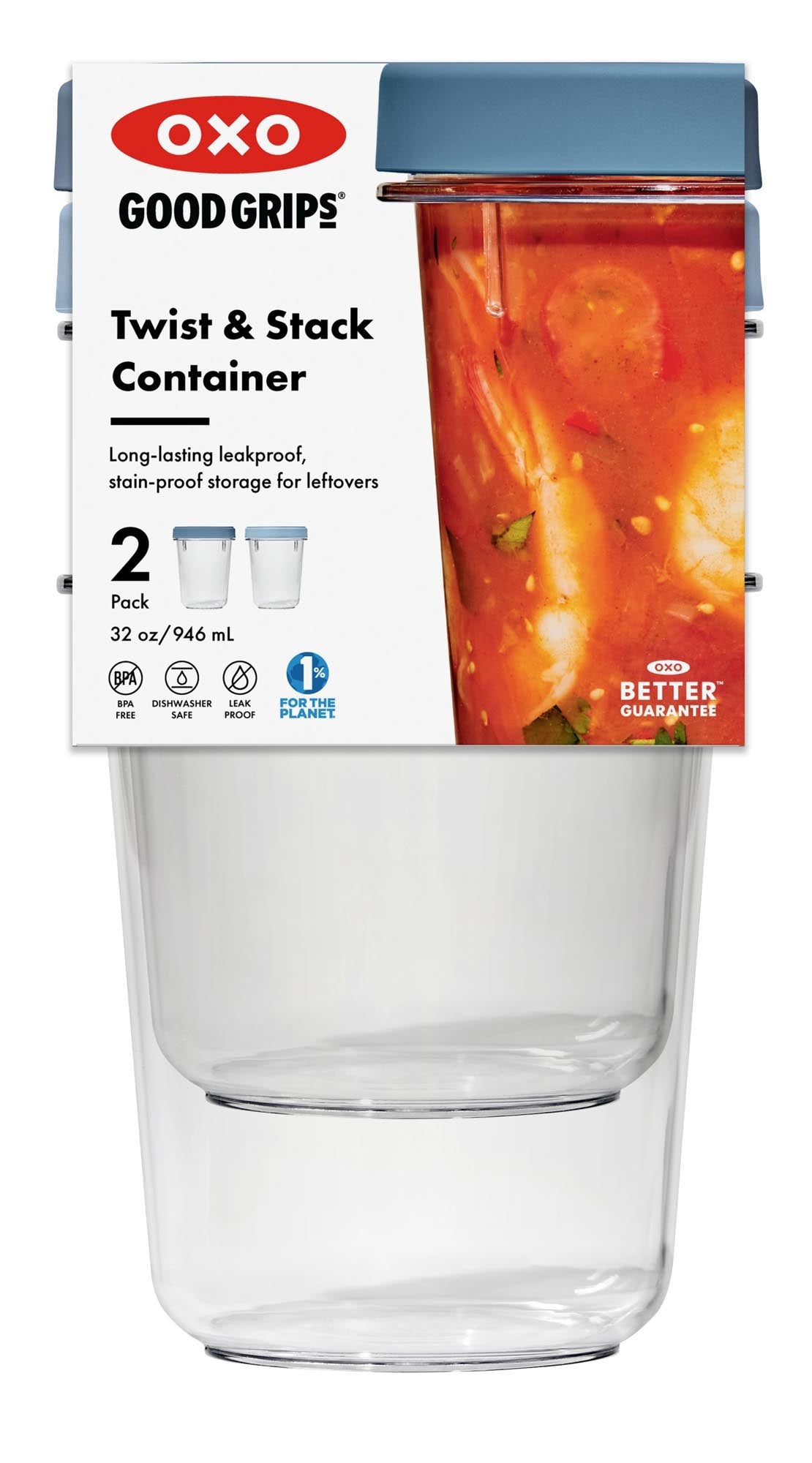 2er Set OXO Good Grips Twist & Stack Boxen, 900ml, luftdicht, stapelbar, ideal für frische und platzsparende Lebensmittelaufbewahrung.