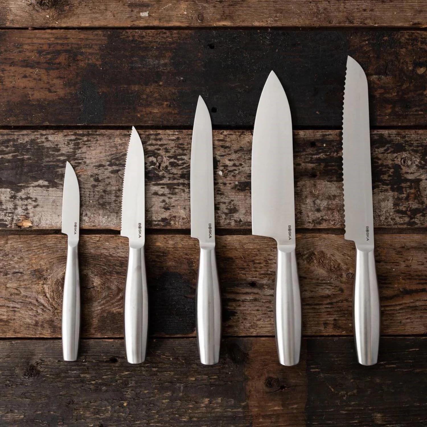 Elegantes 5-teiliges Küchenmesser-Set von Boska, ideal für präzises Schneiden in der Küche, hochwertig und stilvoll.