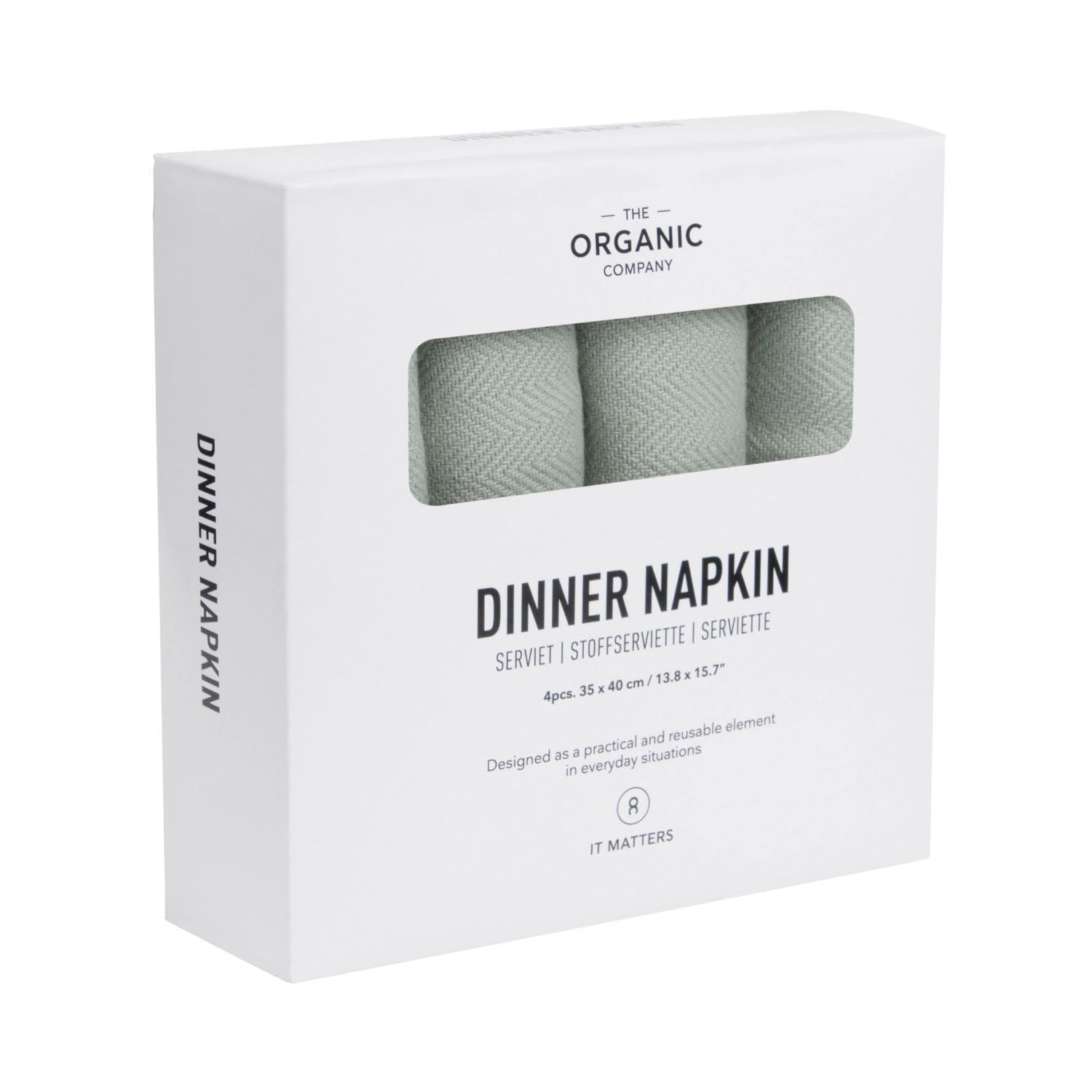 Set aus 4 Stoffservietten in Dusty Mint, 35x40cm, aus Bio-Baumwolle von The Organic Company, perfekt für nachhaltige Tischdekoration.