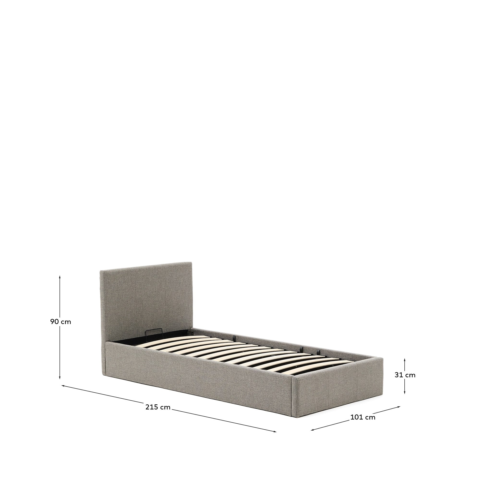 Entdecken Sie das graue Nahiri Bett von Kave Home: stilvolles Design trifft auf cleveren Stauraum für eine optimale Raumnutzung!