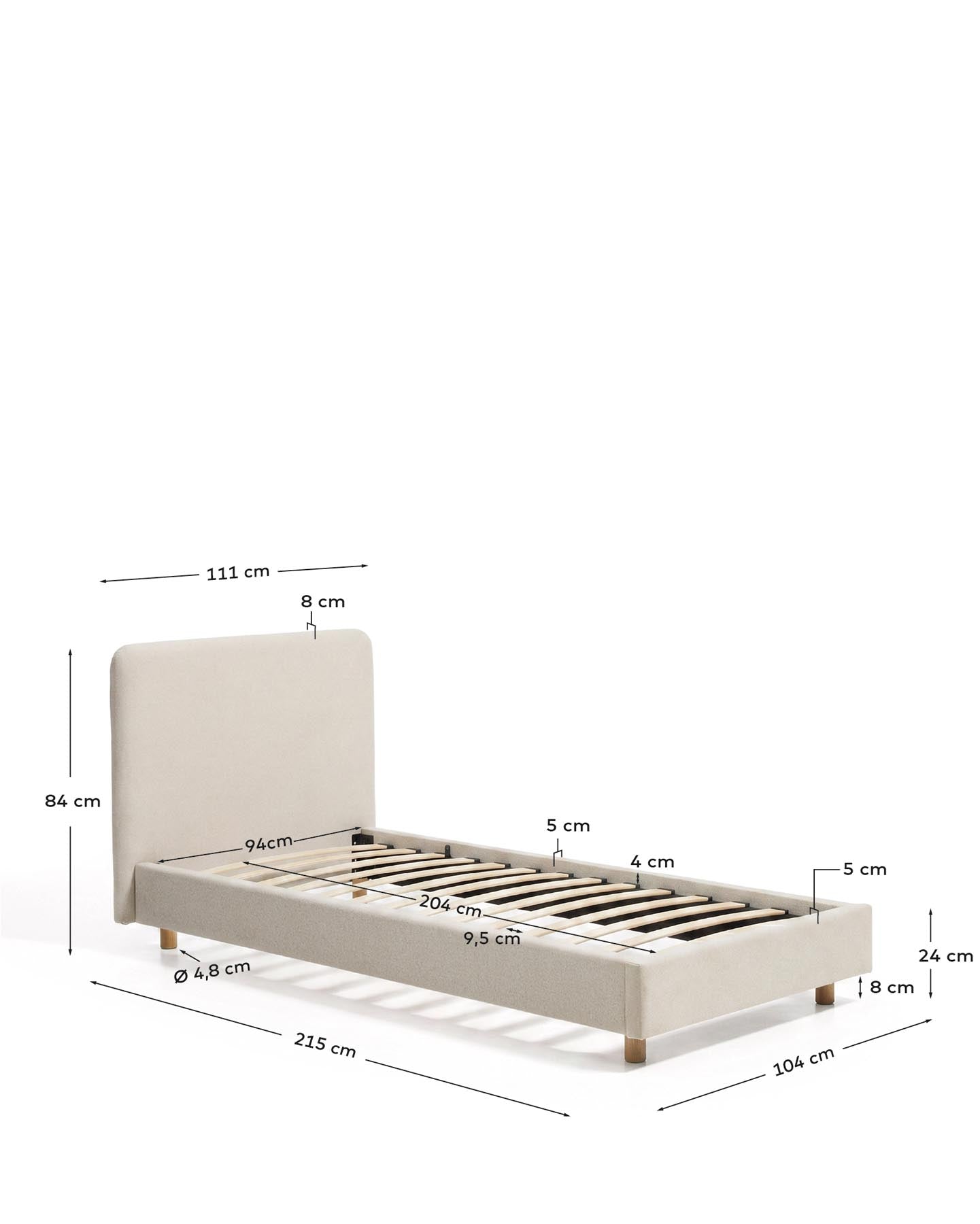 Bett Selven in beiger Chenille für Matratzen 90 x 200 cm in Beige präsentiert im Onlineshop von KAQTU Design AG. Bett ist von Kave Home