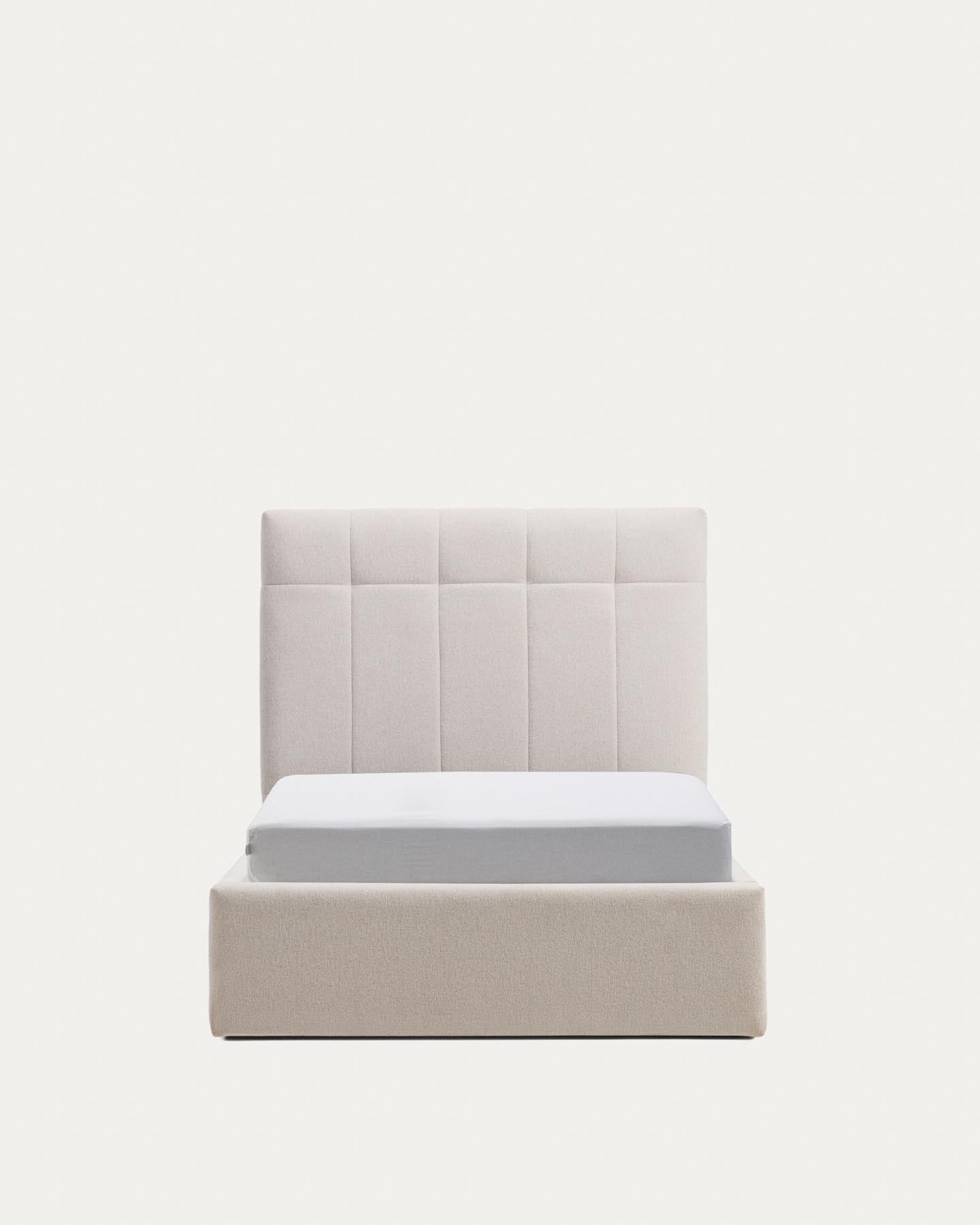 Bett mit klappbarem Bettkasten Darnela in écrufarbener Chenille für Matratzen 90 x 200 cm in Beige präsentiert im Onlineshop von KAQTU Design AG. Bett ist von Kave Home