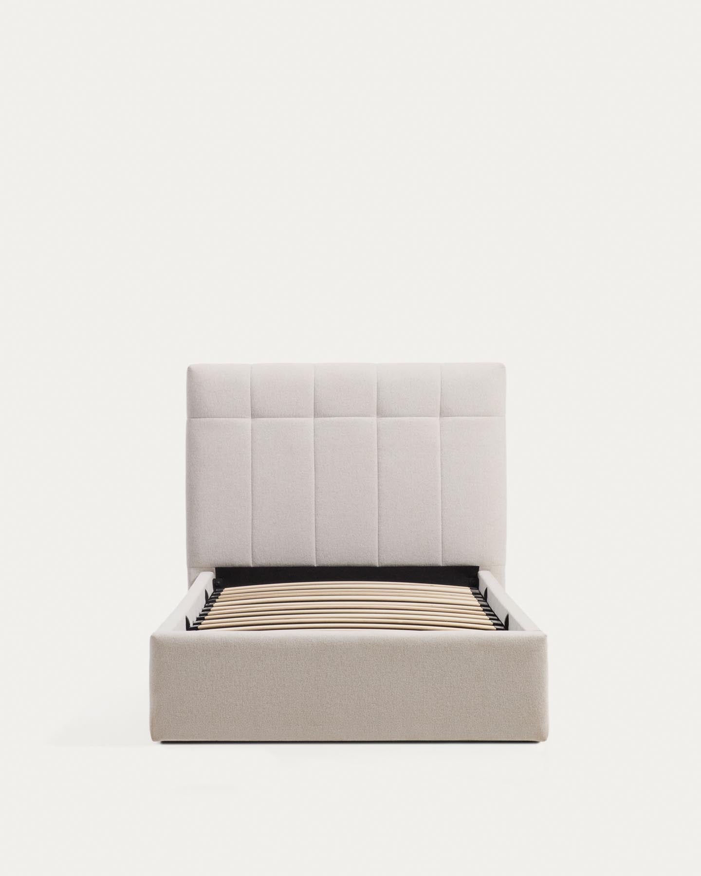 Bett mit klappbarem Bettkasten Darnela in écrufarbener Chenille für Matratzen 90 x 200 cm in Beige präsentiert im Onlineshop von KAQTU Design AG. Bett ist von Kave Home