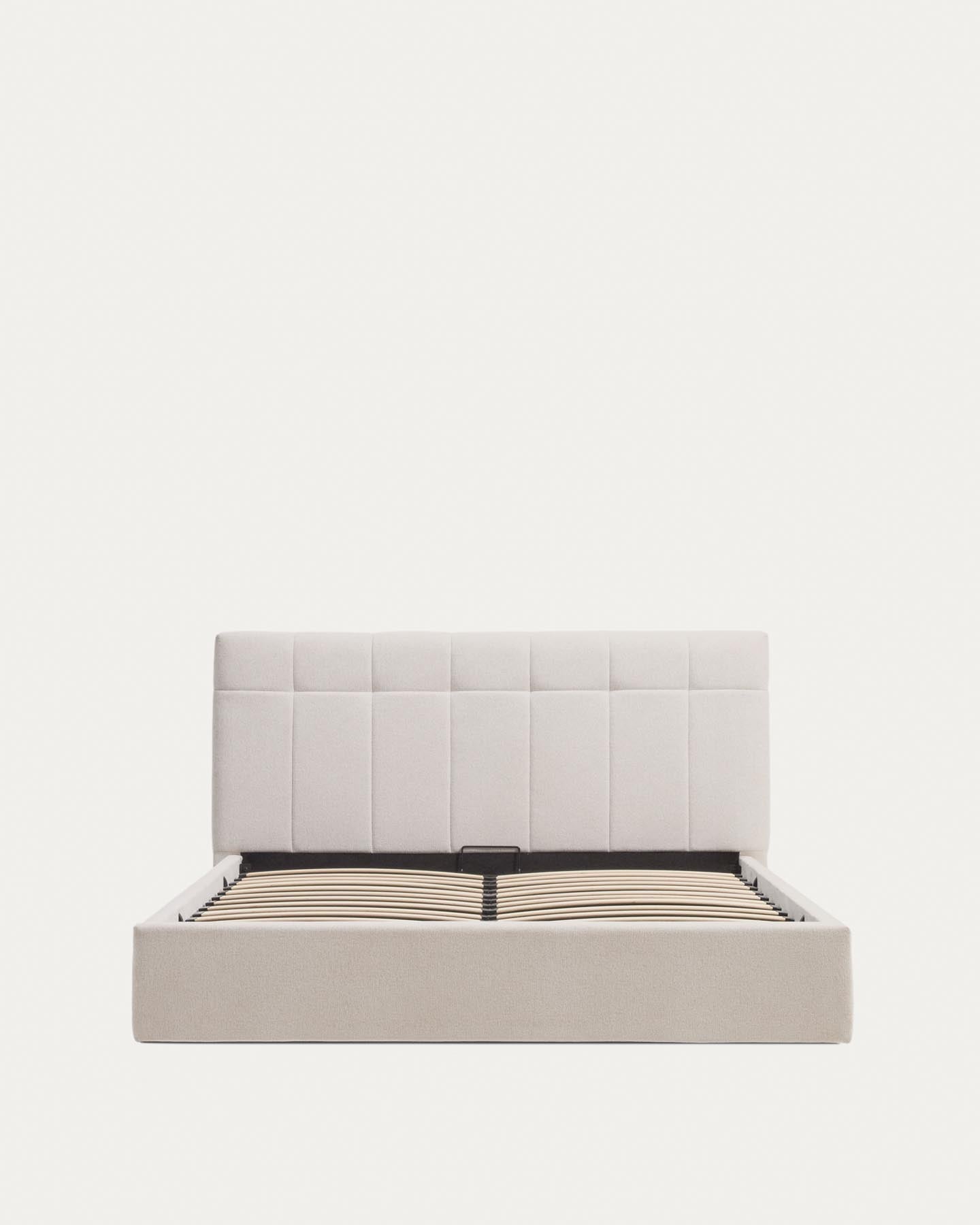 Bett mit klappbarem Bettkasten Darnela in écrufarbener Chenille für Matratzen 160 x 200 cm in Beige präsentiert im Onlineshop von KAQTU Design AG. Bett ist von Kave Home