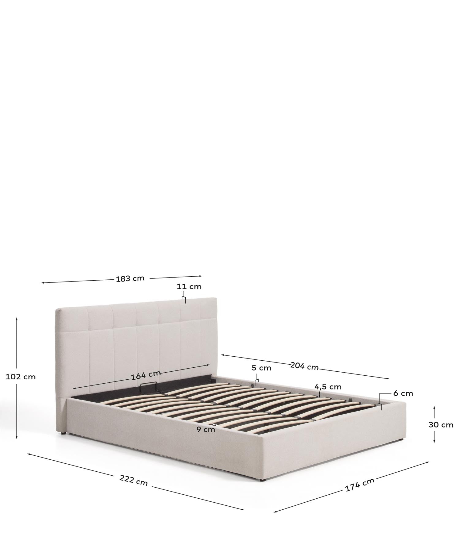 Bett mit klappbarem Bettkasten Darnela in écrufarbener Chenille für Matratzen 160 x 200 cm in Beige präsentiert im Onlineshop von KAQTU Design AG. Bett ist von Kave Home