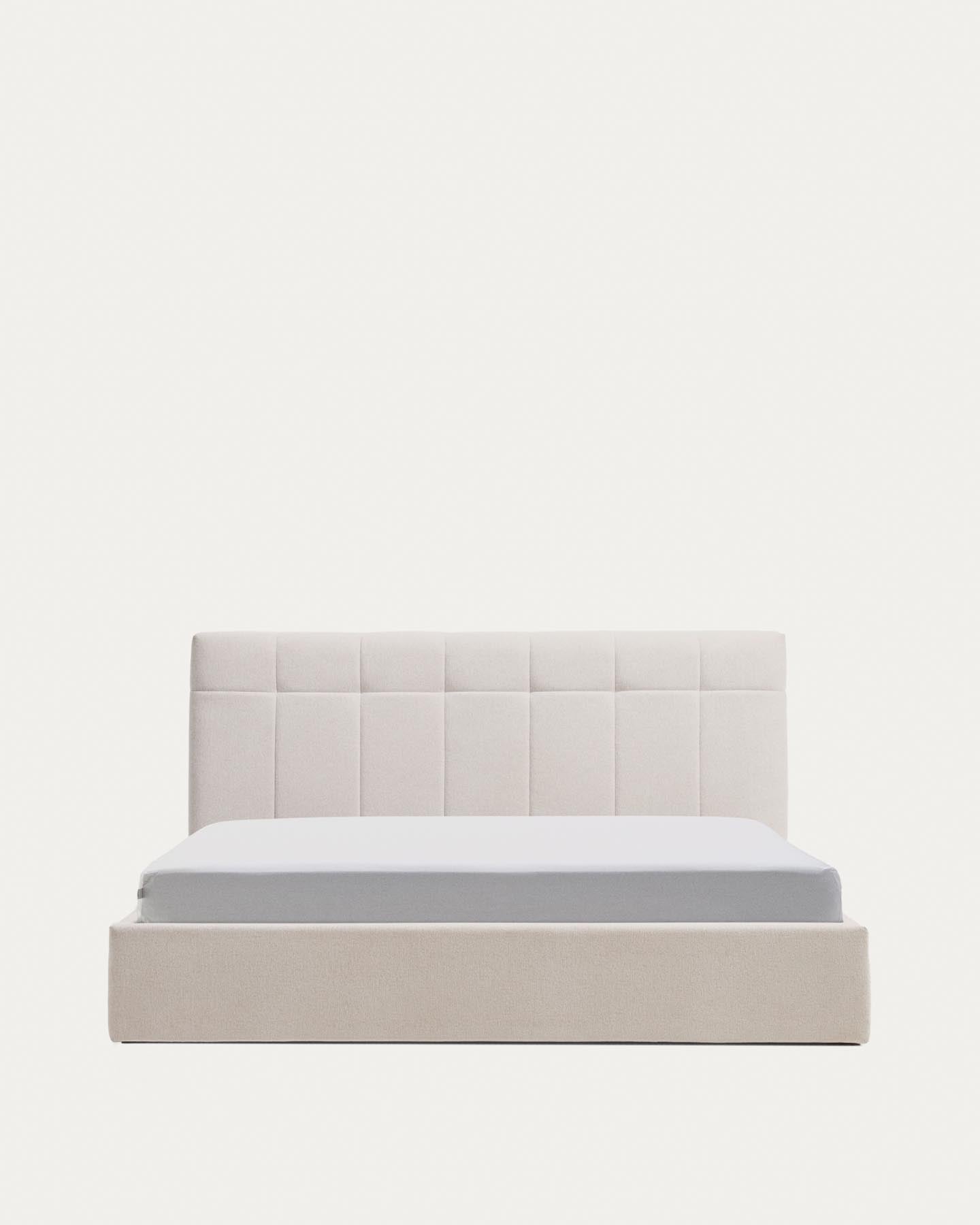 Bett mit klappbarem Bettkasten Darnela in moosgrüner Chenille für Matratzen 180 x 200 cm in Beige präsentiert im Onlineshop von KAQTU Design AG. Bett ist von Kave Home