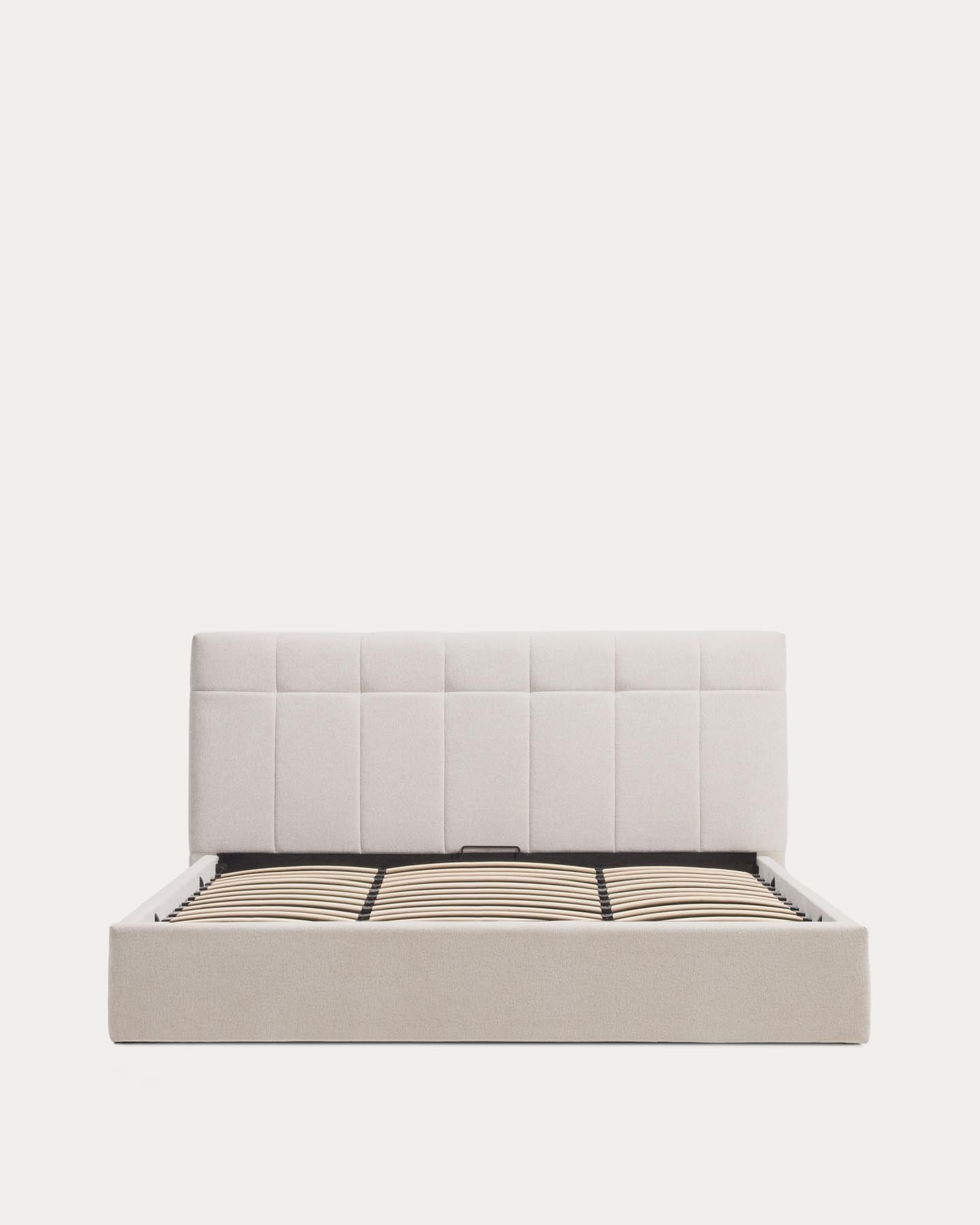 Bett mit klappbarem Bettkasten Darnela in moosgrüner Chenille für Matratzen 180 x 200 cm in Beige präsentiert im Onlineshop von KAQTU Design AG. Bett ist von Kave Home