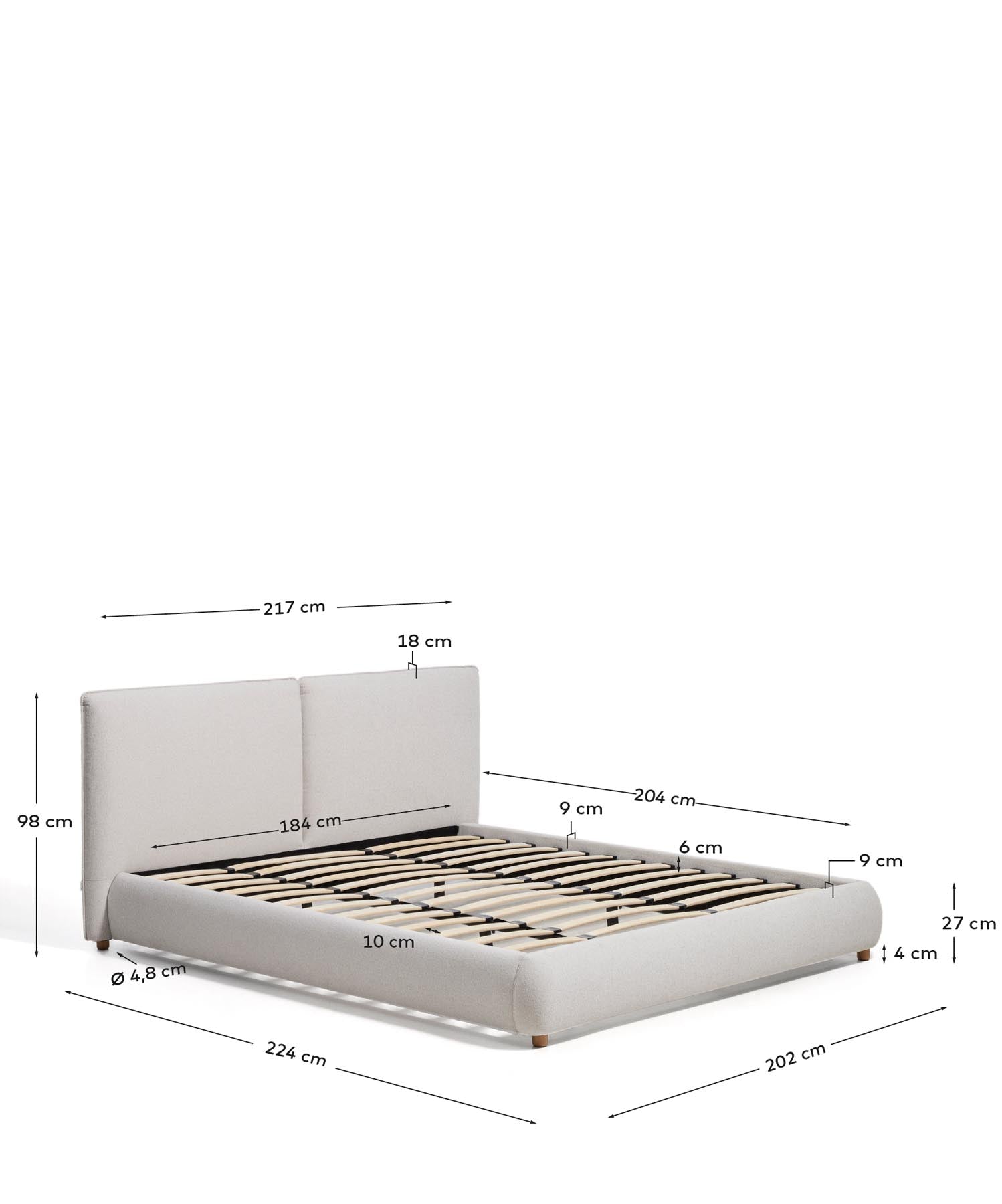 Bett Elerio mit ecrufarbener Chenille für Matratzengrösse 180 x 200 cm in Ecru präsentiert im Onlineshop von KAQTU Design AG. Bett ist von Kave Home