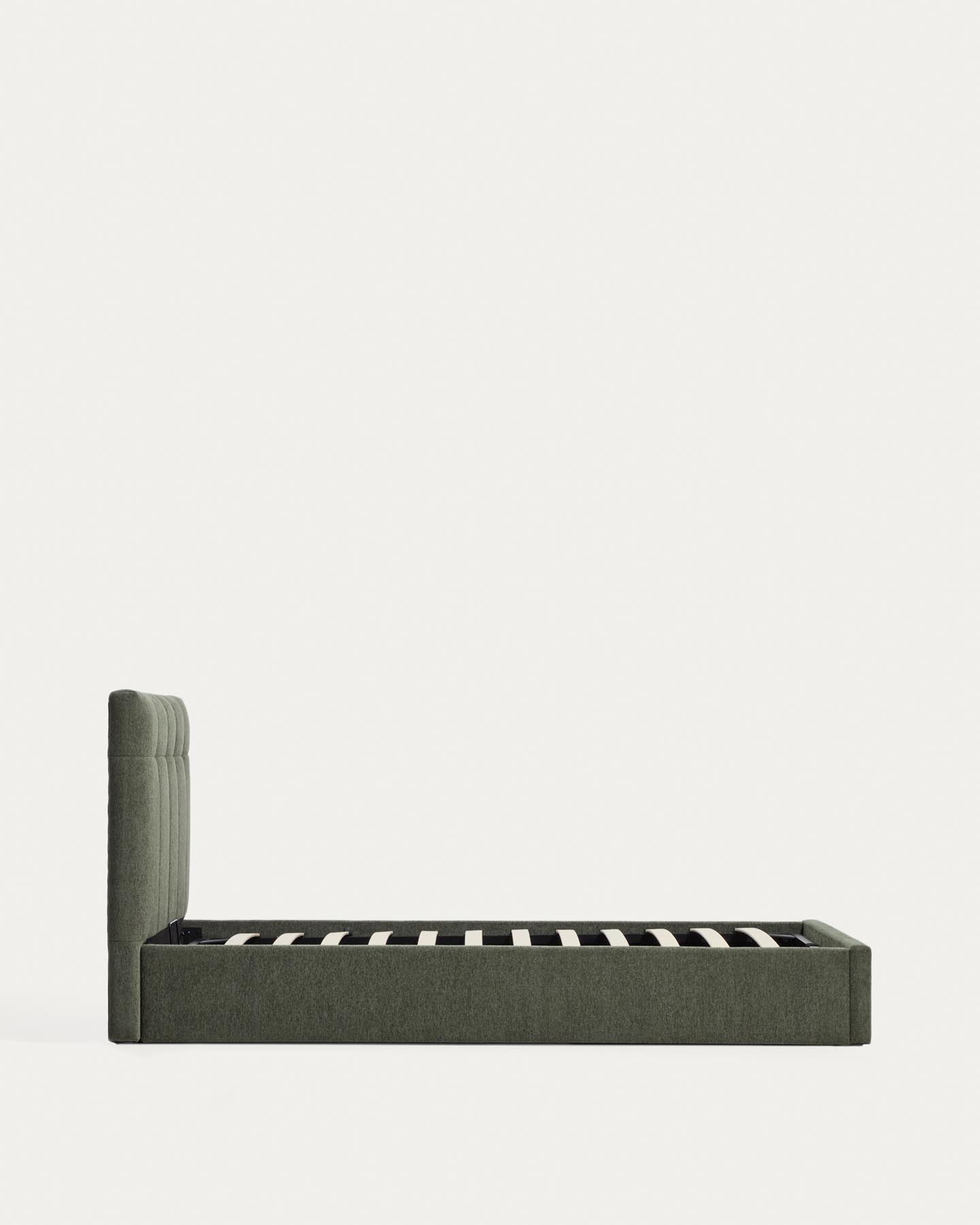 Bett mit klappbarem Bettkasten Darnela in moosgrüner Chenille für Matratzen 90 x 200 cm in Grün präsentiert im Onlineshop von KAQTU Design AG. Bett ist von Kave Home