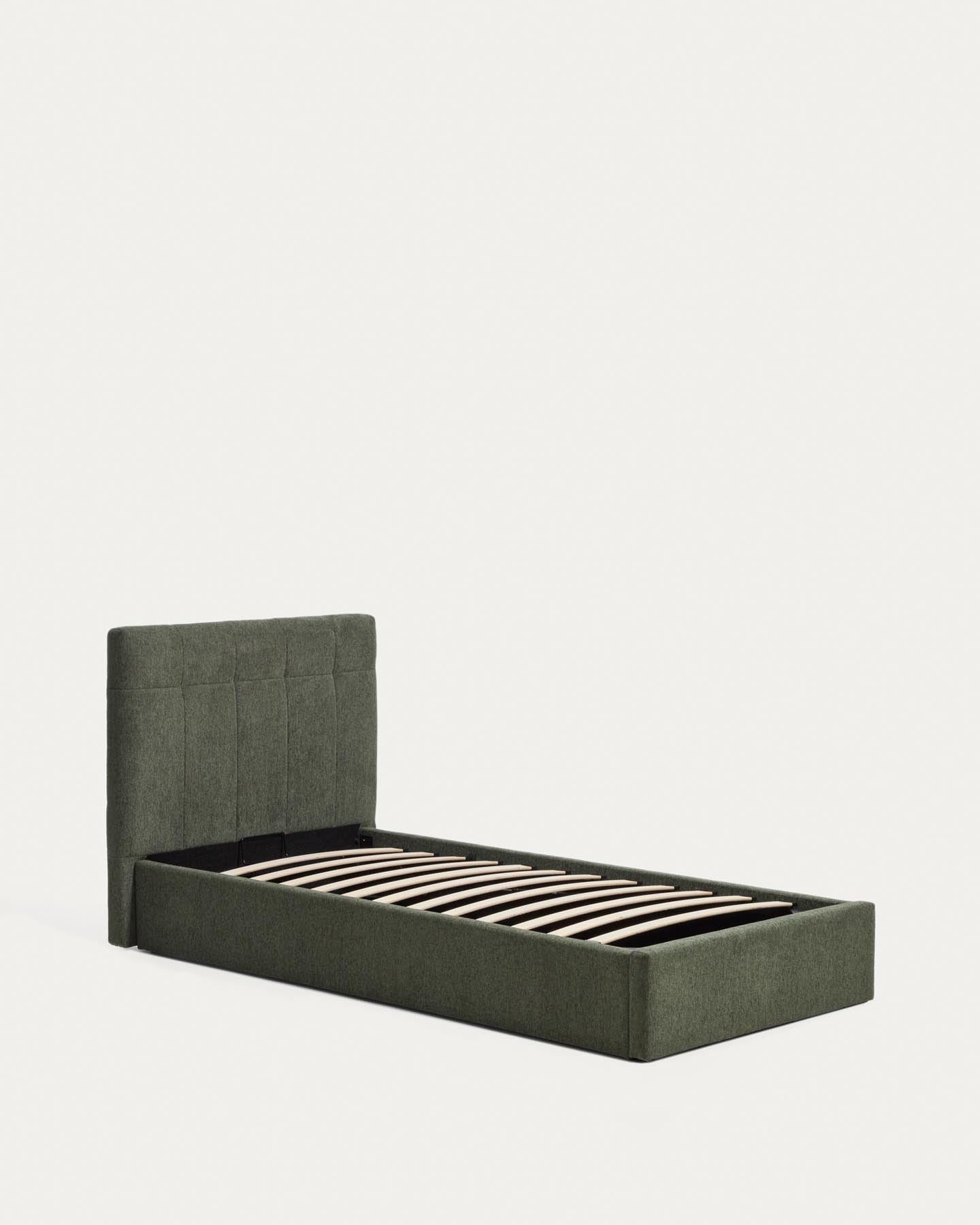 Bett mit klappbarem Bettkasten Darnela in moosgrüner Chenille für Matratzen 90 x 200 cm in Grün präsentiert im Onlineshop von KAQTU Design AG. Bett ist von Kave Home