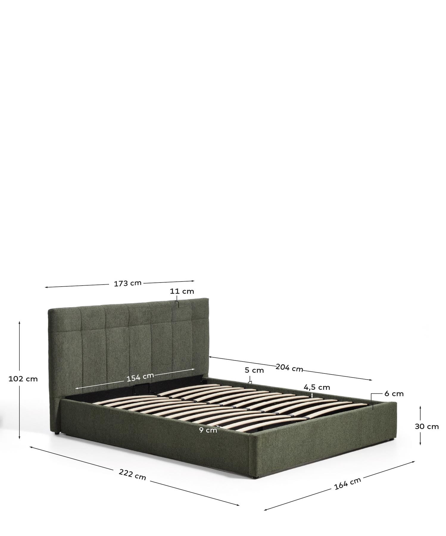 Bett mit klappbarem Bettkasten Darnela in moosgrüner Chenille für Matratzen 150 x 200 cm in Grün präsentiert im Onlineshop von KAQTU Design AG. Bett ist von Kave Home