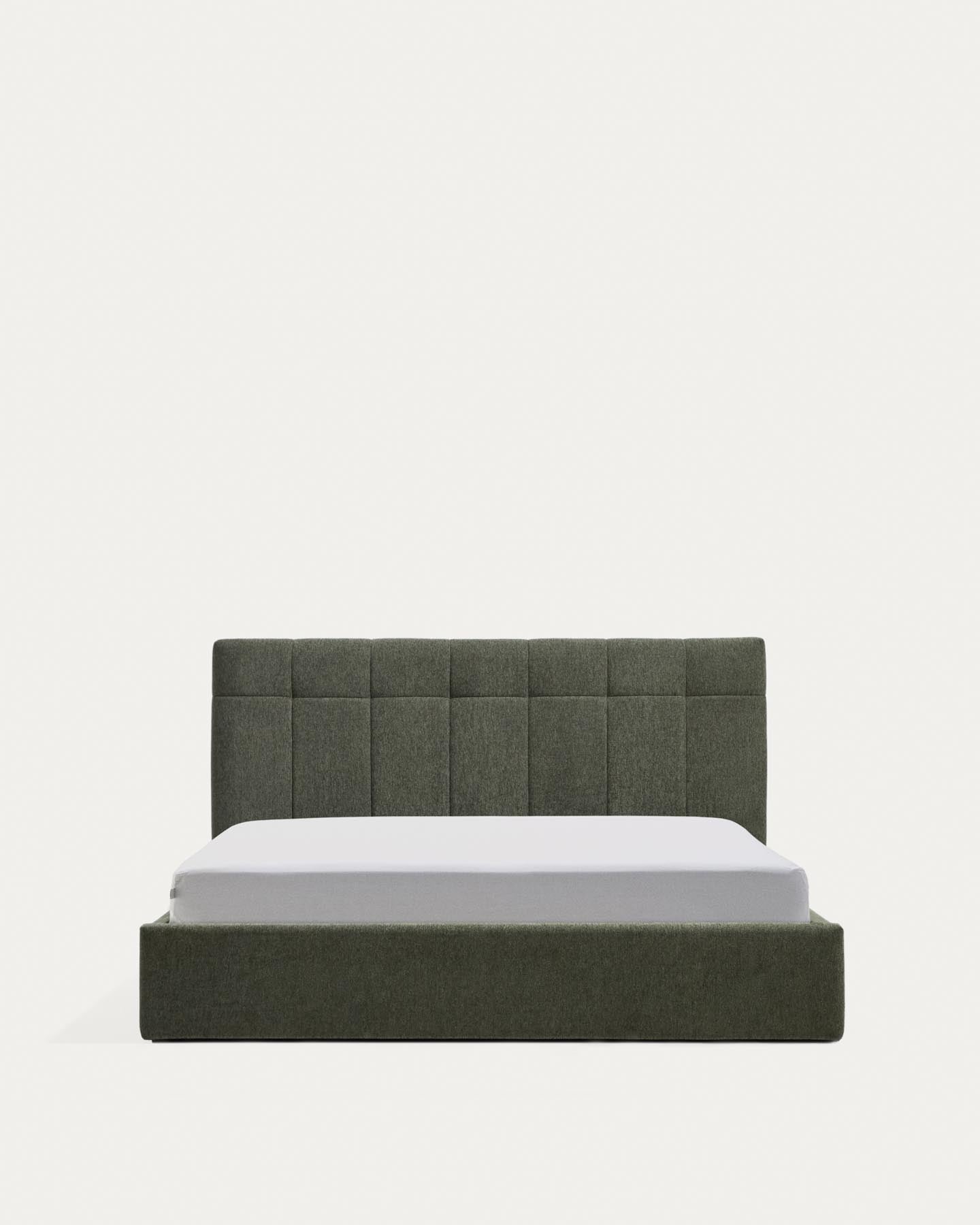 Bett mit klappbarem Bettkasten Darnela in moosgrüner Chenille für Matratzen 160 x 200 cm in Grün präsentiert im Onlineshop von KAQTU Design AG. Bett ist von Kave Home