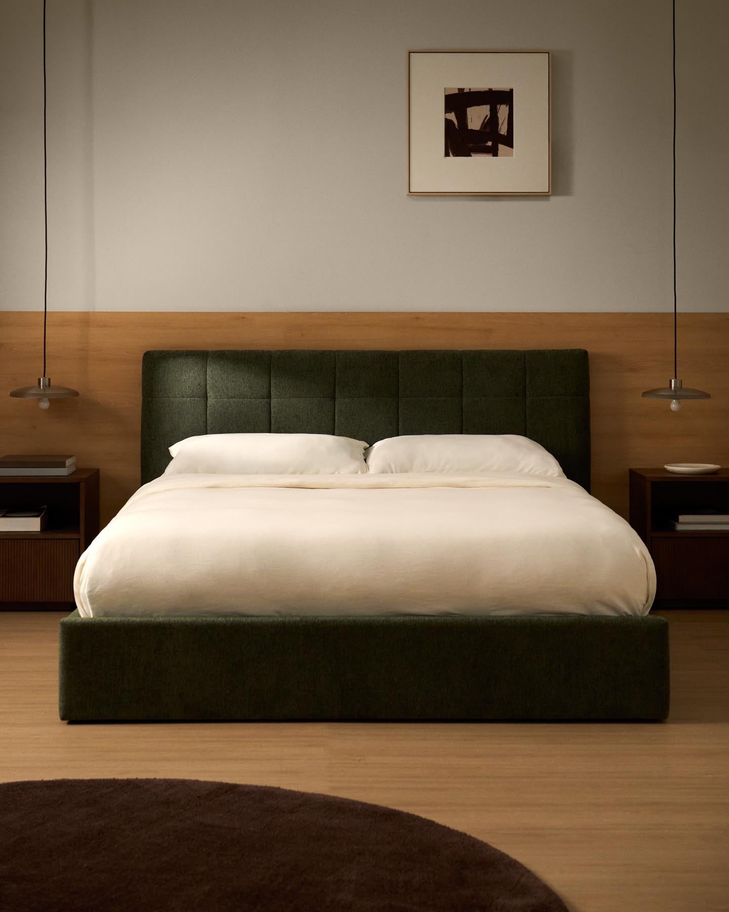 Bett mit klappbarem Bettkasten Darnela in moosgrüner Chenille für Matratzen 160 x 200 cm in Grün präsentiert im Onlineshop von KAQTU Design AG. Bett ist von Kave Home