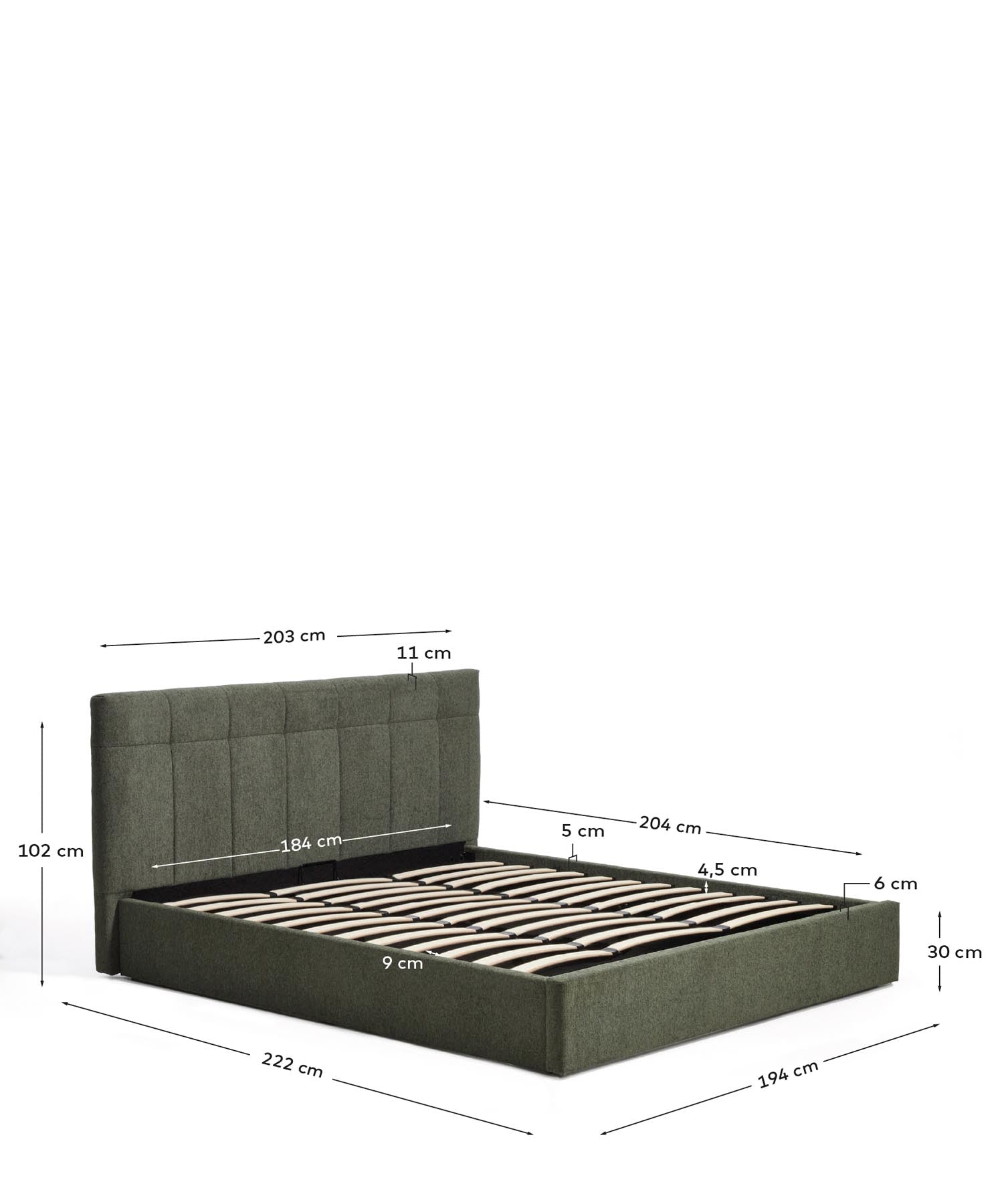 Bett mit klappbarem Bettkasten Darnela in moosgrüner Chenille für Matratzen 180 x 200 cm in Grün präsentiert im Onlineshop von KAQTU Design AG. Bett ist von Kave Home