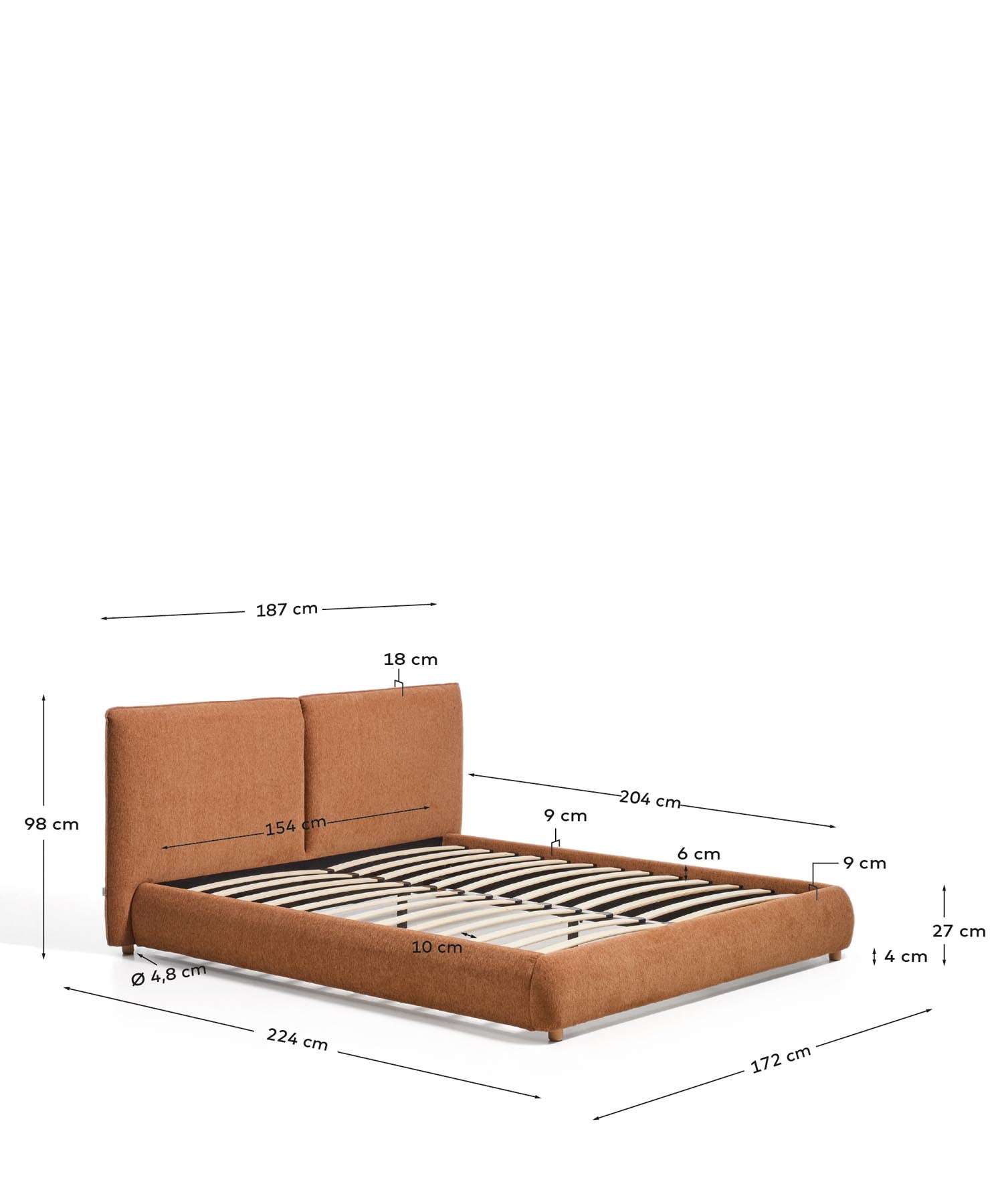 Bett Elerio mit kupferfarbener Chenille für Matratzengrösse 150 x 200 cm in Terrakotta präsentiert im Onlineshop von KAQTU Design AG. Bett ist von Kave Home