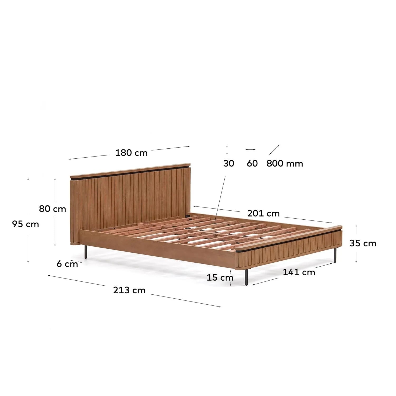 Licia Bett aus massivem Mangoholz und schwarz lackiertem Metall für Matratze von 160 x 200 in Natur präsentiert im Onlineshop von KAQTU Design AG. Bett ist von Kave Home