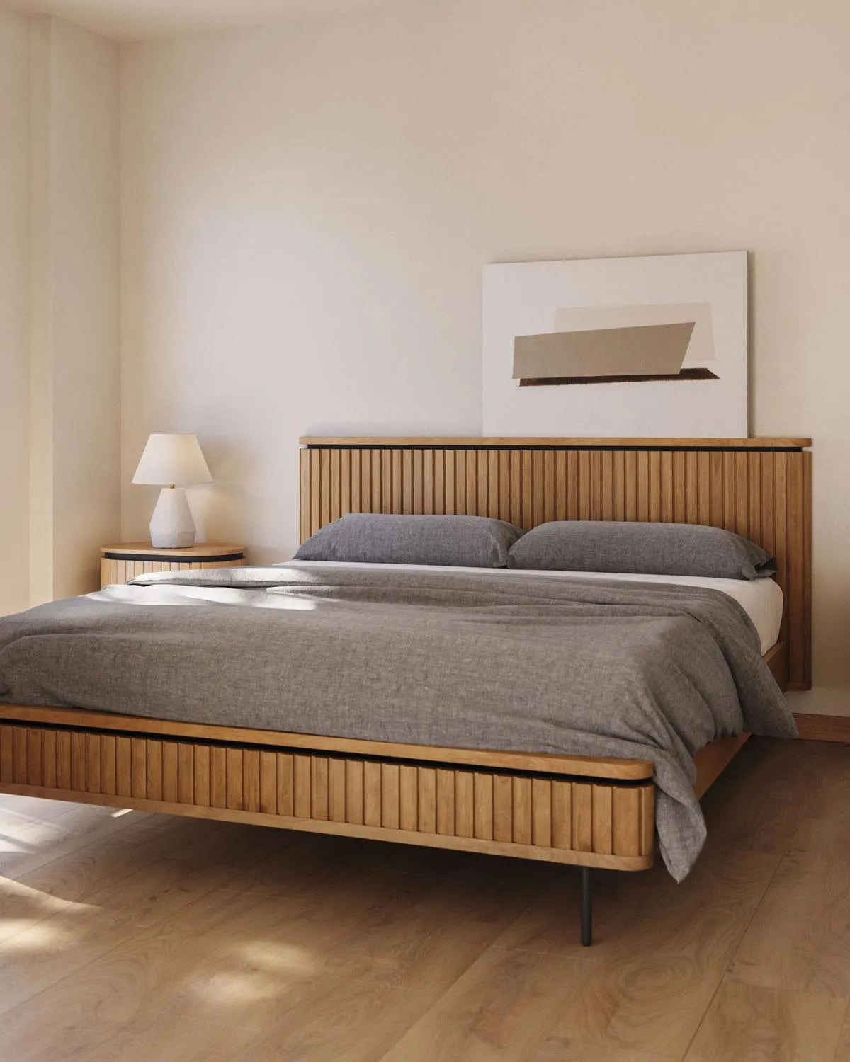 Stilvolles Licia Bett aus Mangoholz und Metall, 160x200 cm.