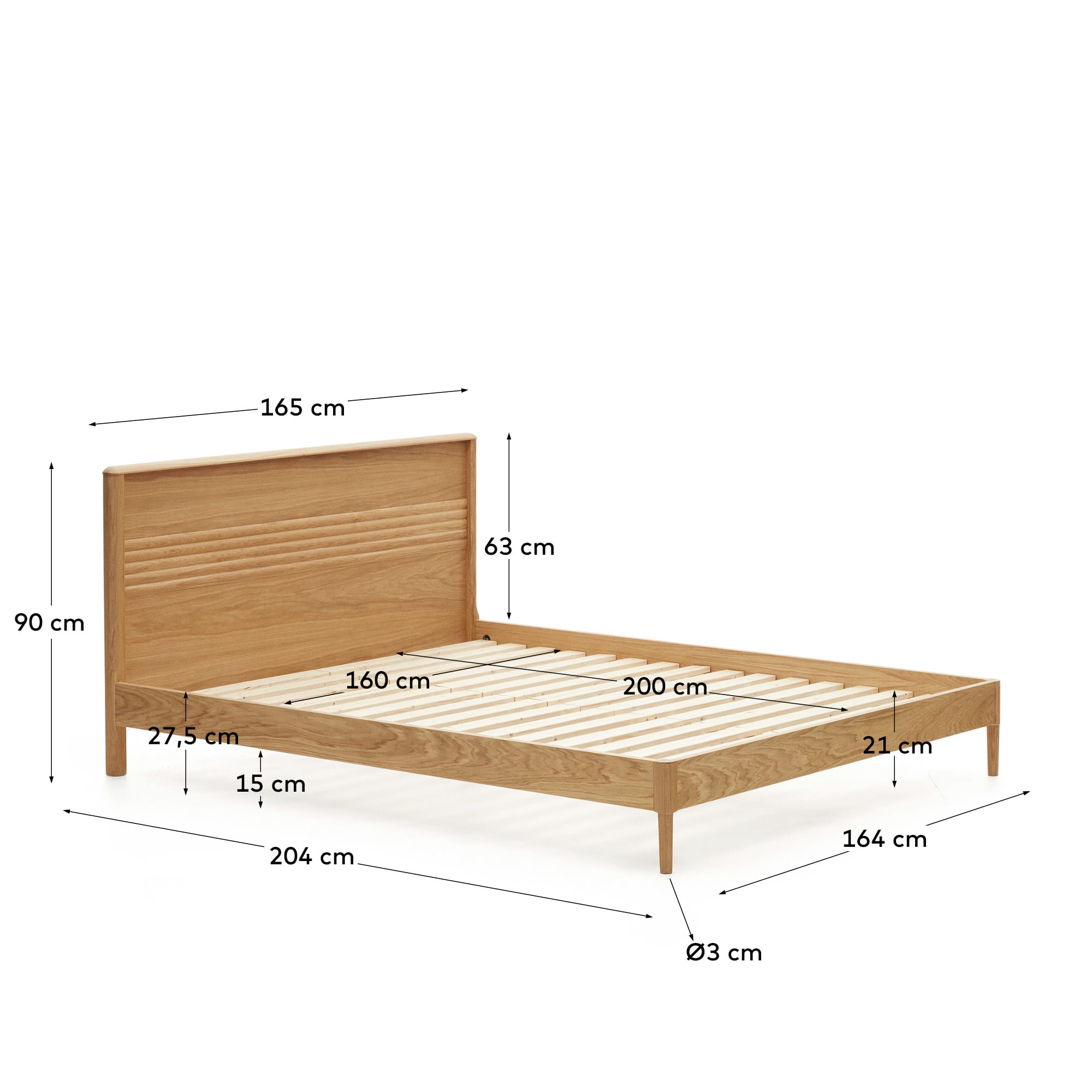 Entdecken Sie das Lenon Bett von Kave Home: Hochwertiges Eichenholz, zeitloses Design und umweltfreundliche FSC-Zertifizierung für besten Schlafkomfort.
