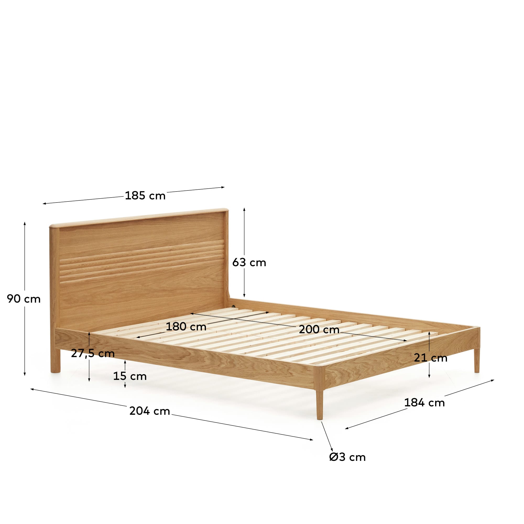 Entdecken Sie das Lenon Bett von Kave Home: Robuste Eichenholz-Konstruktion, modernes Design und nachhaltige FSC-Zertifizierung für erholsame Nächte.