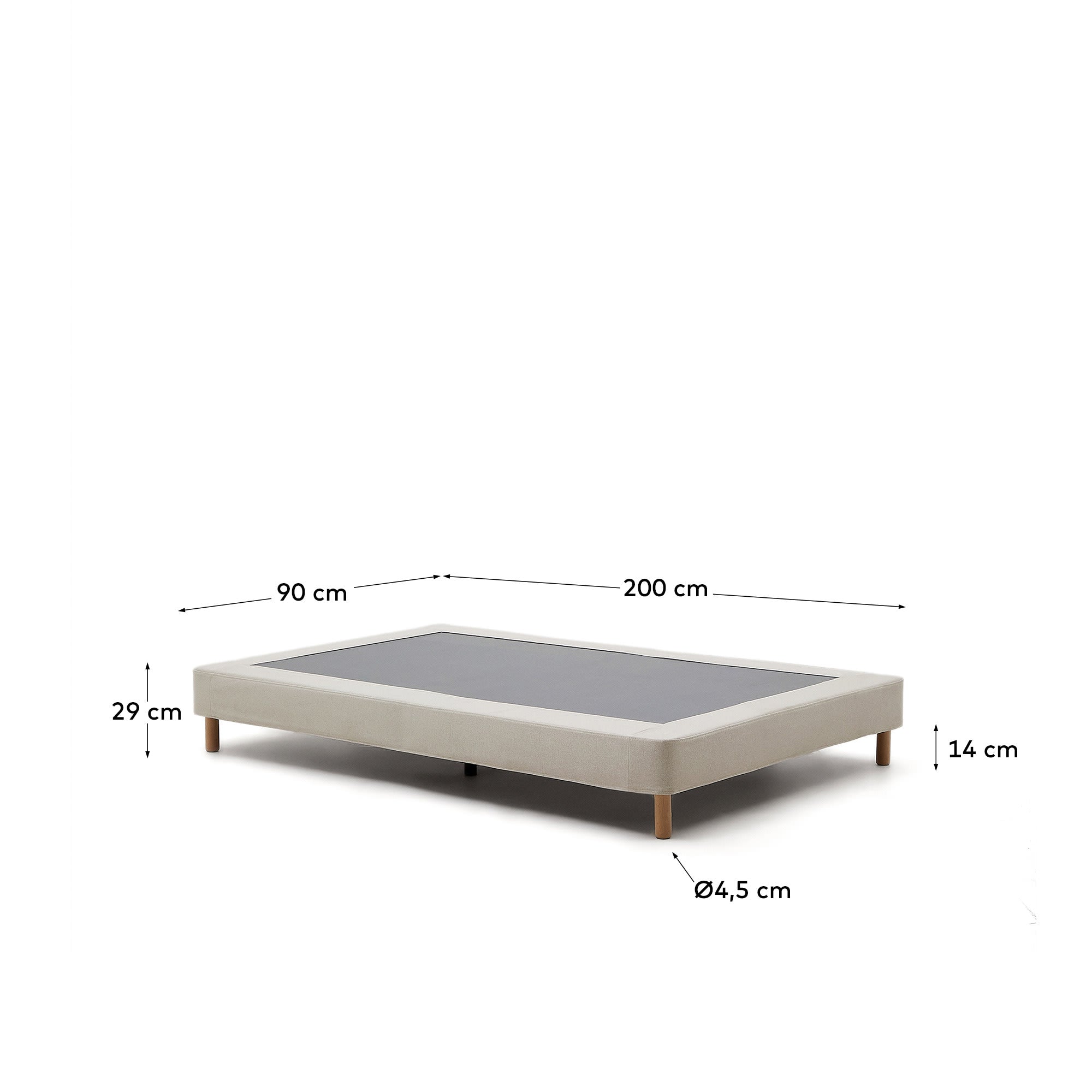 Elegantes Ofelia Bettgestell in Beige, abnehmbarer Bezug für einfache Pflege, stabile Buchenholzfüße. Ideal für 90x200 cm Matratzen.
