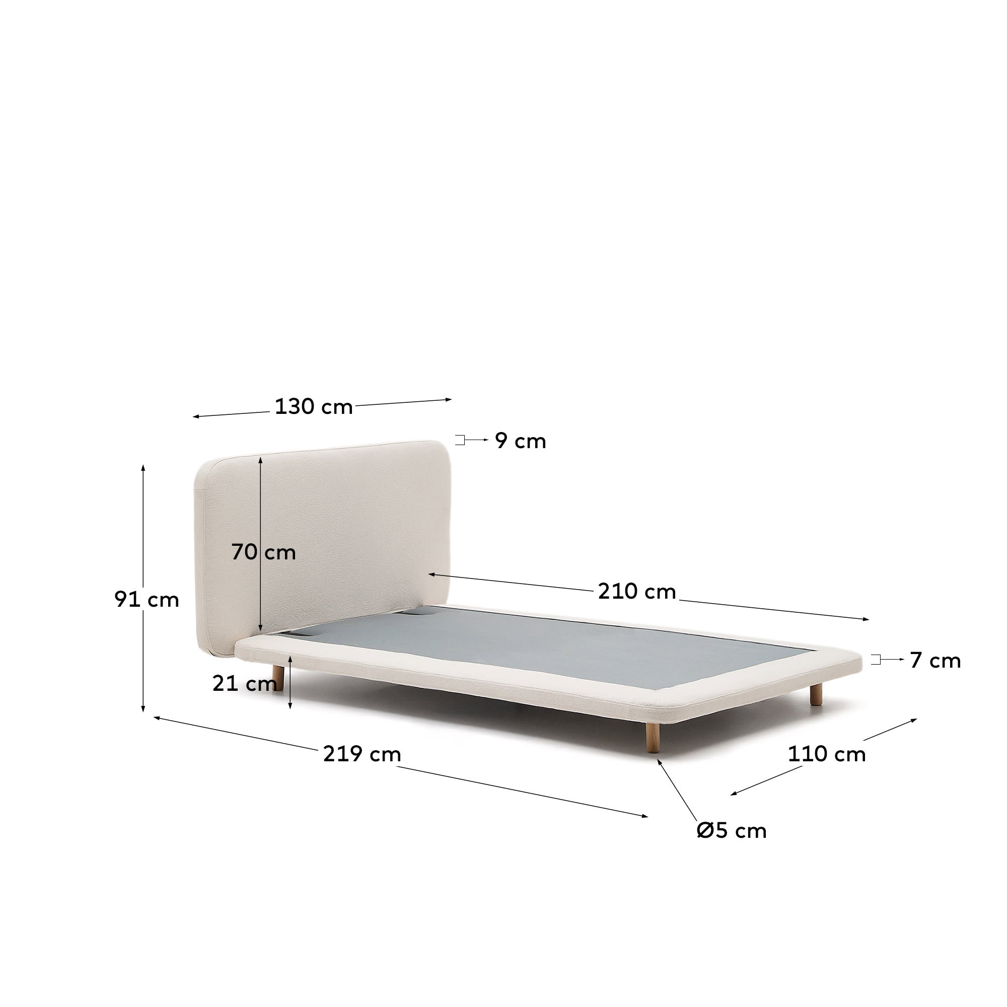 Das Bett Odum besticht durch seinen eleganten Mikro-Bouclé-Bezug und stabile Buchenholzbeine, ideal für stilvolle Schlafzimmer.