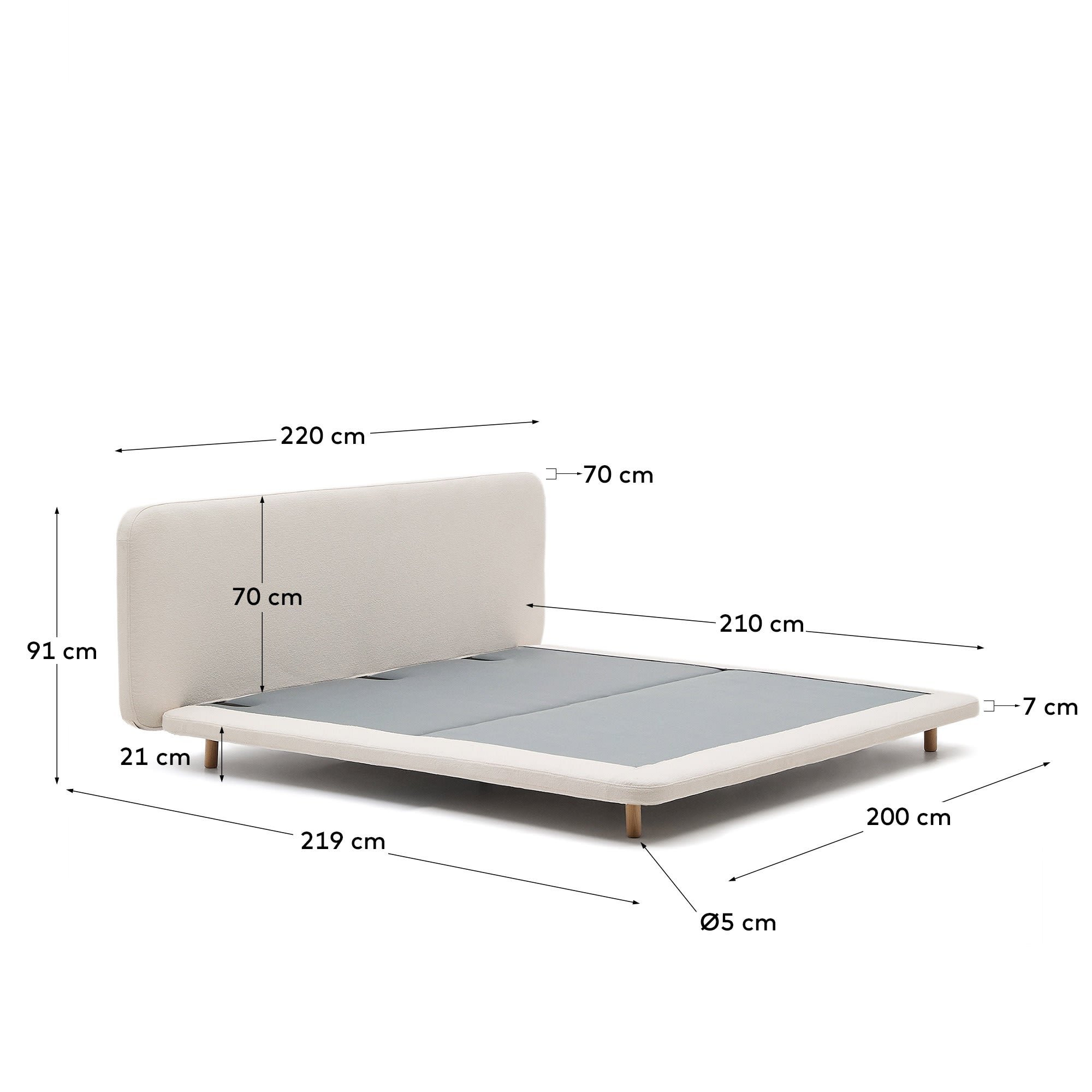 Elegantes Bett Odum mit abziehbarem Mikro-Bouclé-Bezug, massiven Buchenholzbeinen, 180x200 cm, FSC-zertifiziert.