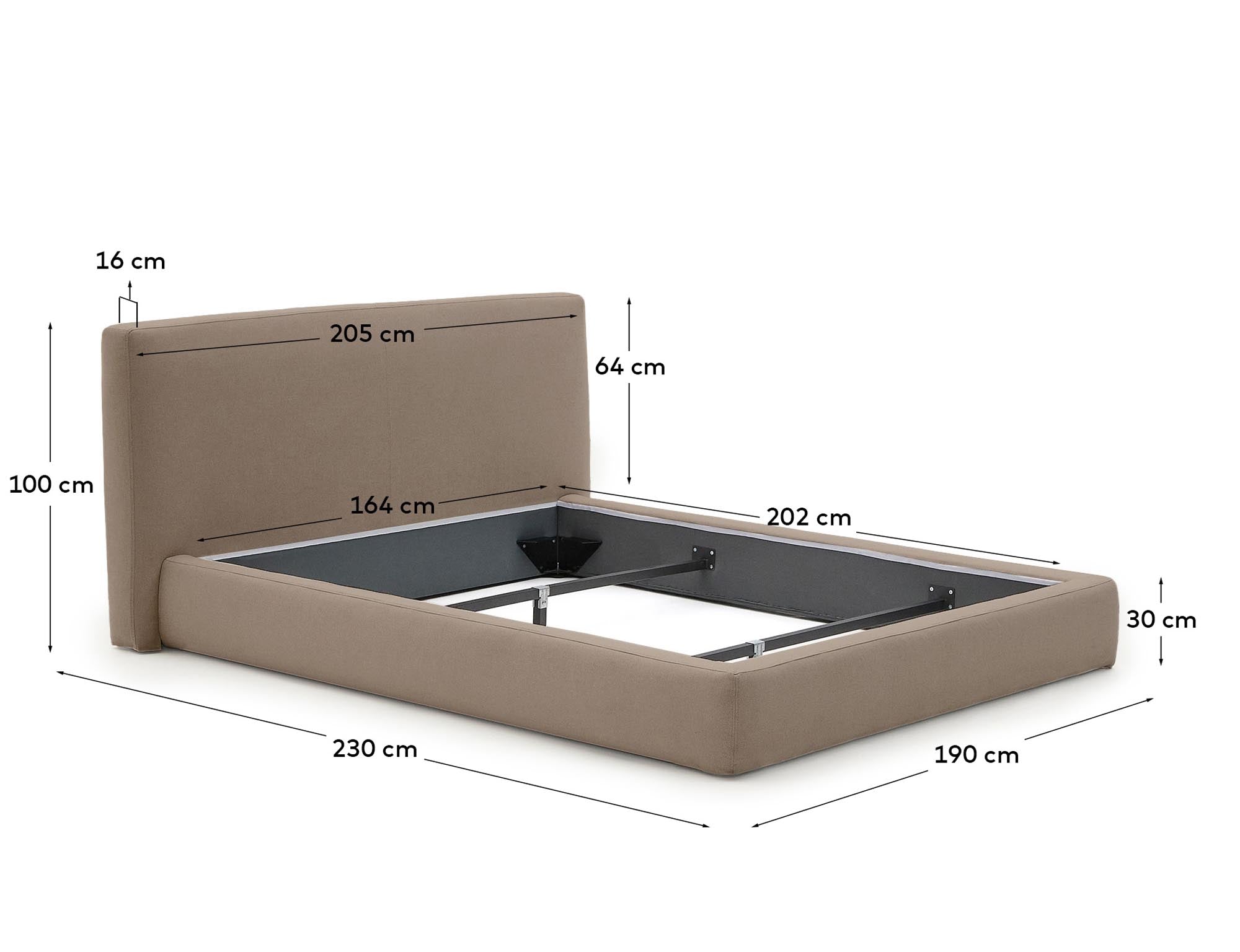 Stylisches abziehbares Bett Blok in warmem Braun, ideal für 160 x 200 cm Matratzen, nachhaltig produziert mit FSC Mix Credit von Kave Home.