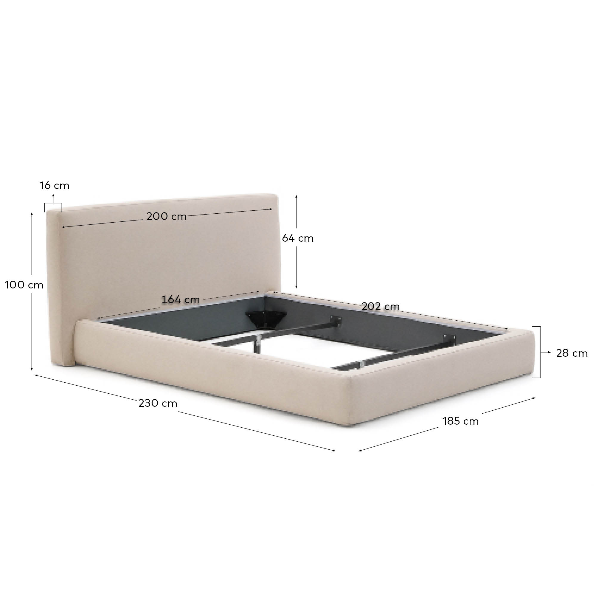 Beige Blok Bett für 160x200 cm Matratzen. Abziehbarer Bezug, FSC-zertifiziert, modern und pflegeleicht – perfekter Komfort für Ihr Schlafzimmer.