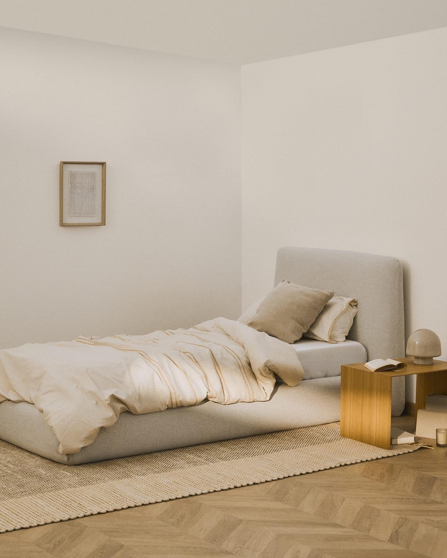 Abziehbares Bett Martina mit ecrufarbener Chenille für Matratzengröße 90 x 200 cm in  präsentiert im Onlineshop von KAQTU Design AG. Bett ist von Kave Home